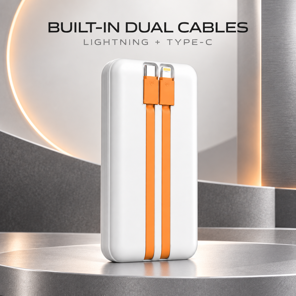 ICCONX PB-190 built-in Lightning and Type-C cables