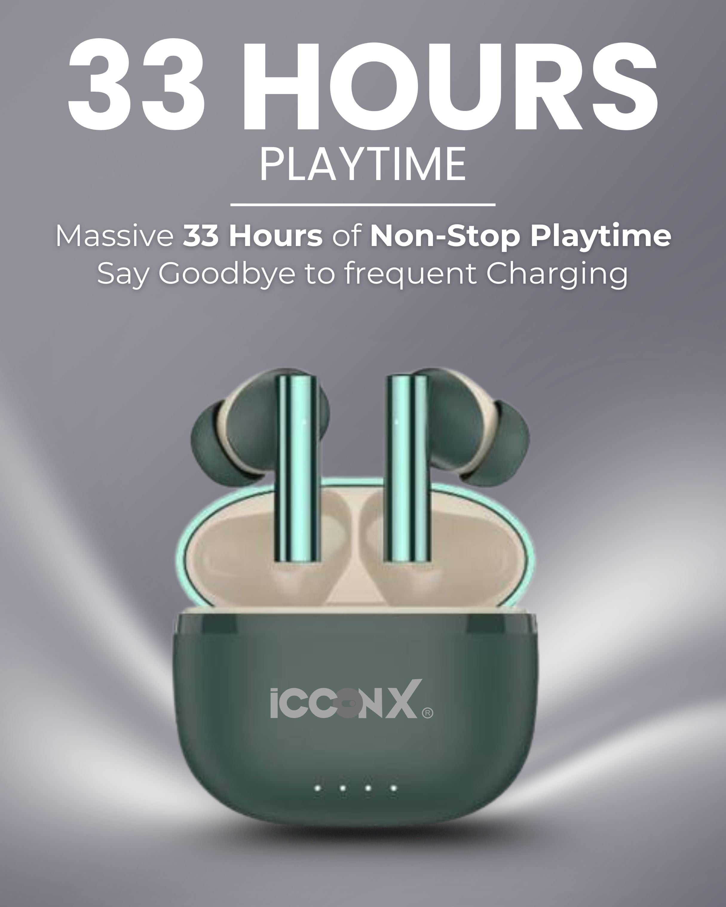 ICCONX CONCERT 95 - Green | 33Hrs Playtime | Bluetooth 5.3 | Fast Charging | SPLASH PROOF |TOUCH CONTROL | GAMING MODE 35ms| Designed for Ease.