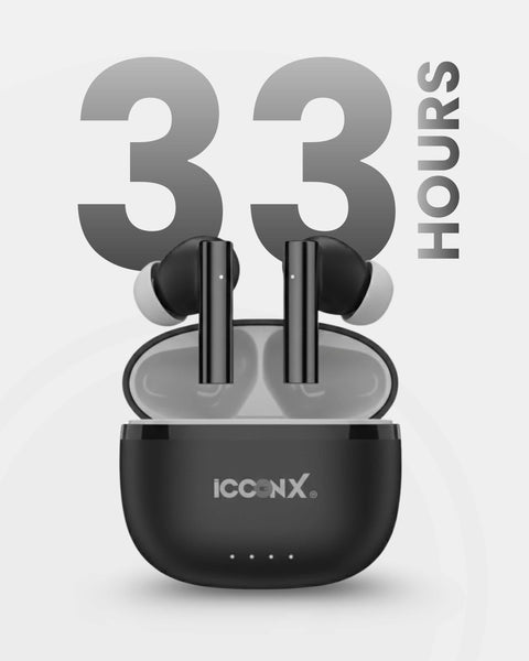 ICCONX CONCERT 95 - Black | 33Hrs Playtime | Bluetooth 5.3 | Fast Charging | SPLASH PROOF |TOUCH CONTROL | GAMING MODE 35ms| Designed for Ease.