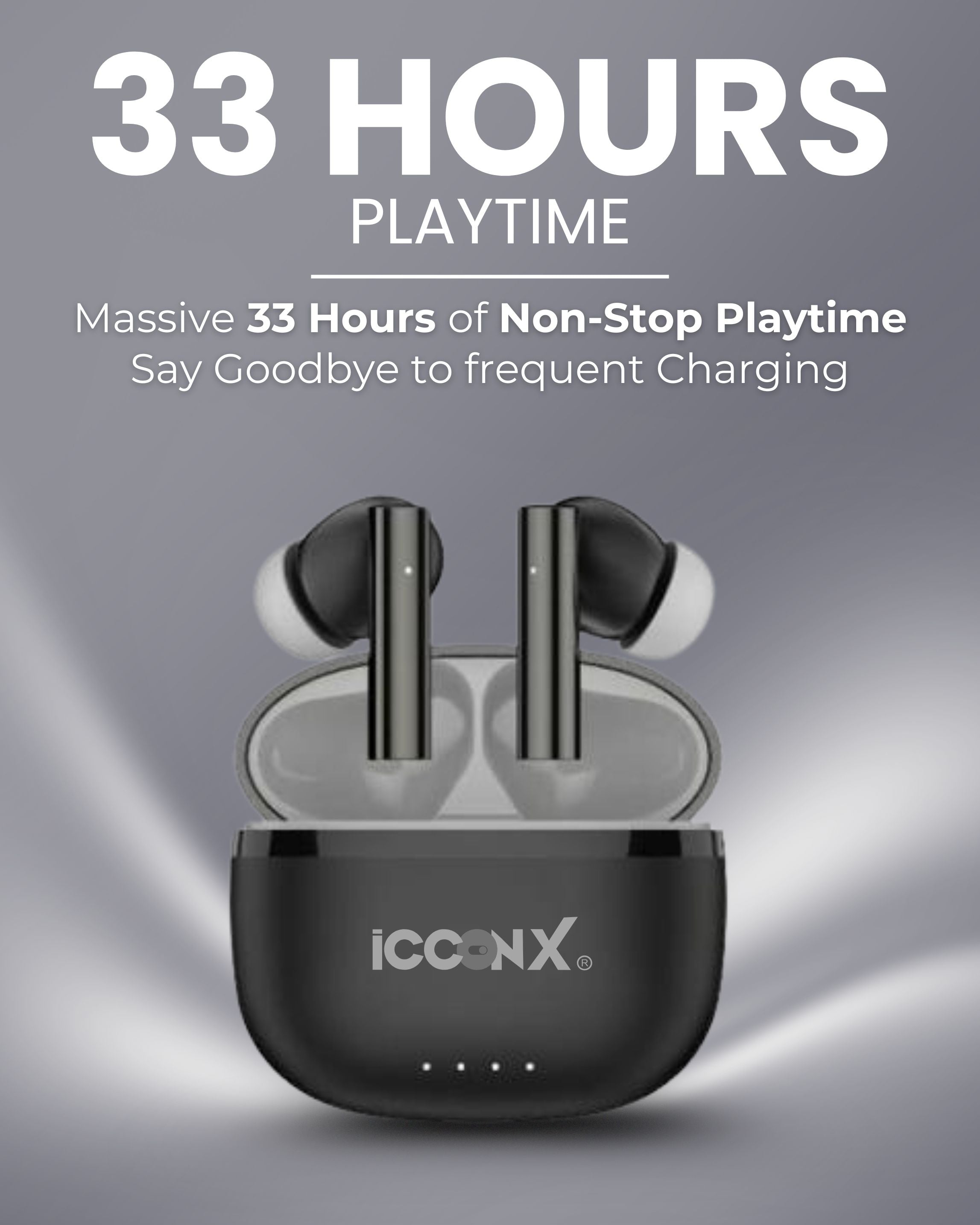 ICCONX CONCERT 95 - Black | 33Hrs Playtime | Bluetooth 5.3 | Fast Charging | SPLASH PROOF |TOUCH CONTROL | GAMING MODE 35ms| Designed for Ease.