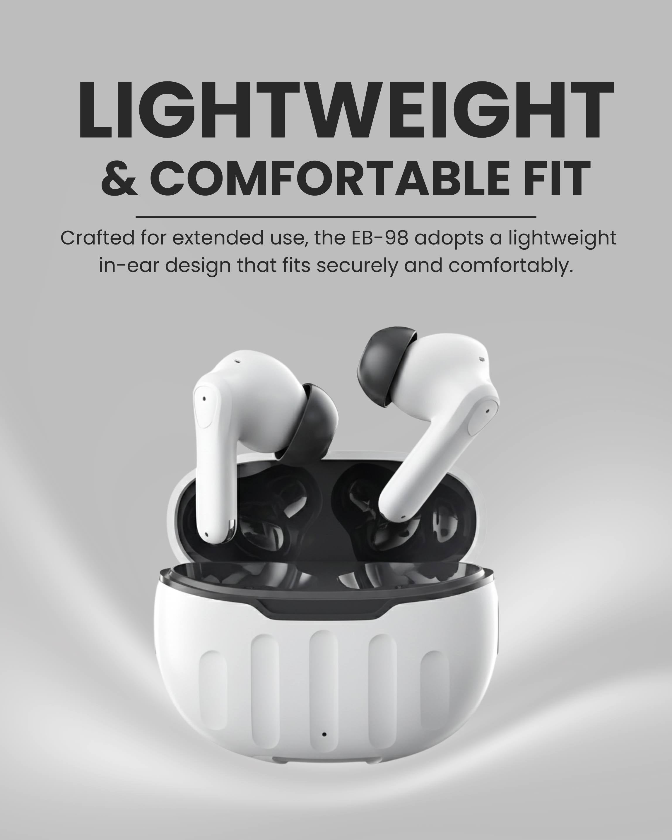 ICCONX EB-98 - White | 52 Hours Playtime | Bluetooth 5.3 | Deep Bass | Smart Touch Controls | Type-C Fast Charging