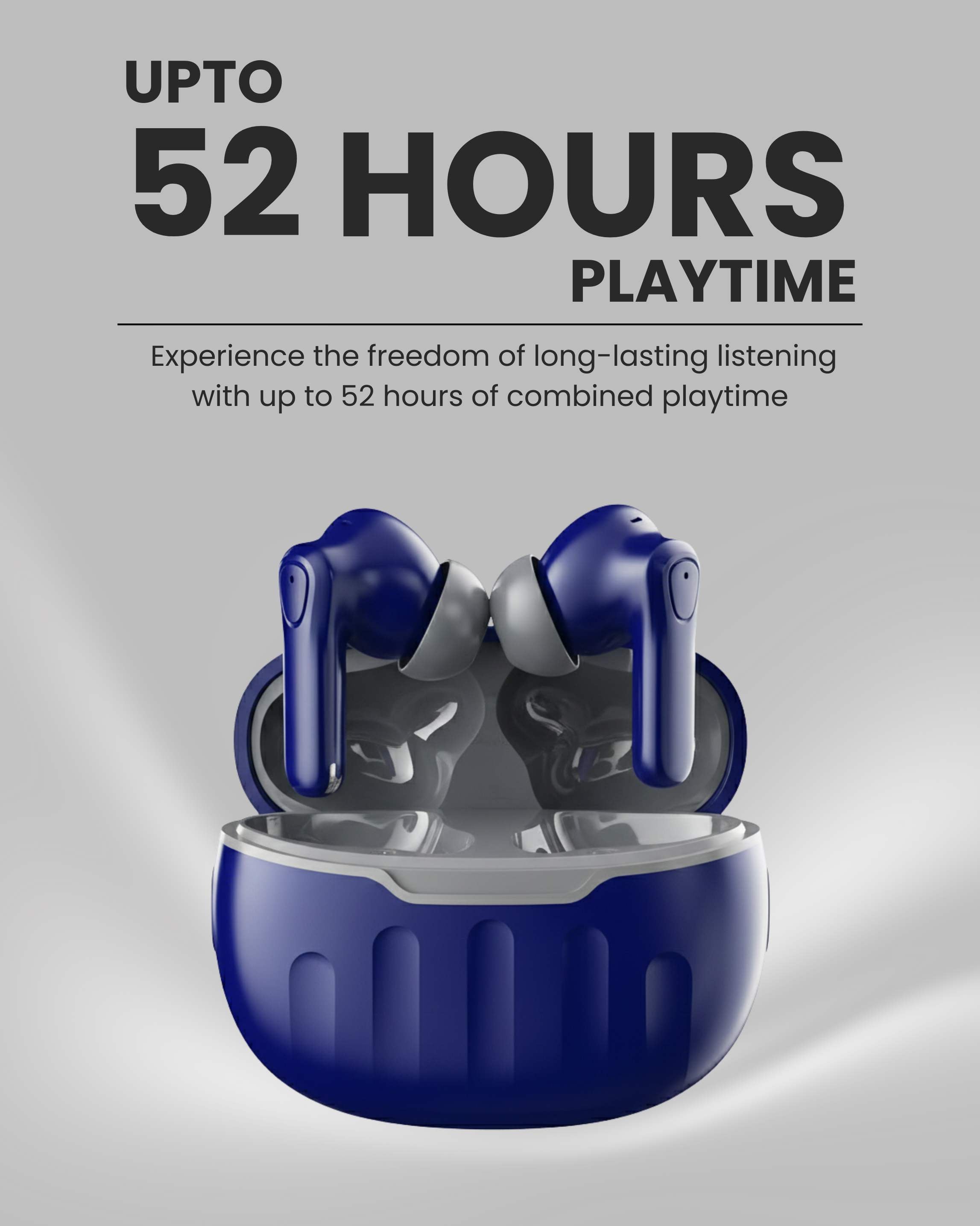 ICCONX EB-98 - Navy | 52 Hours Playtime | Bluetooth 5.3 | Deep Bass | Smart Touch Controls | Type-C Fast Charging