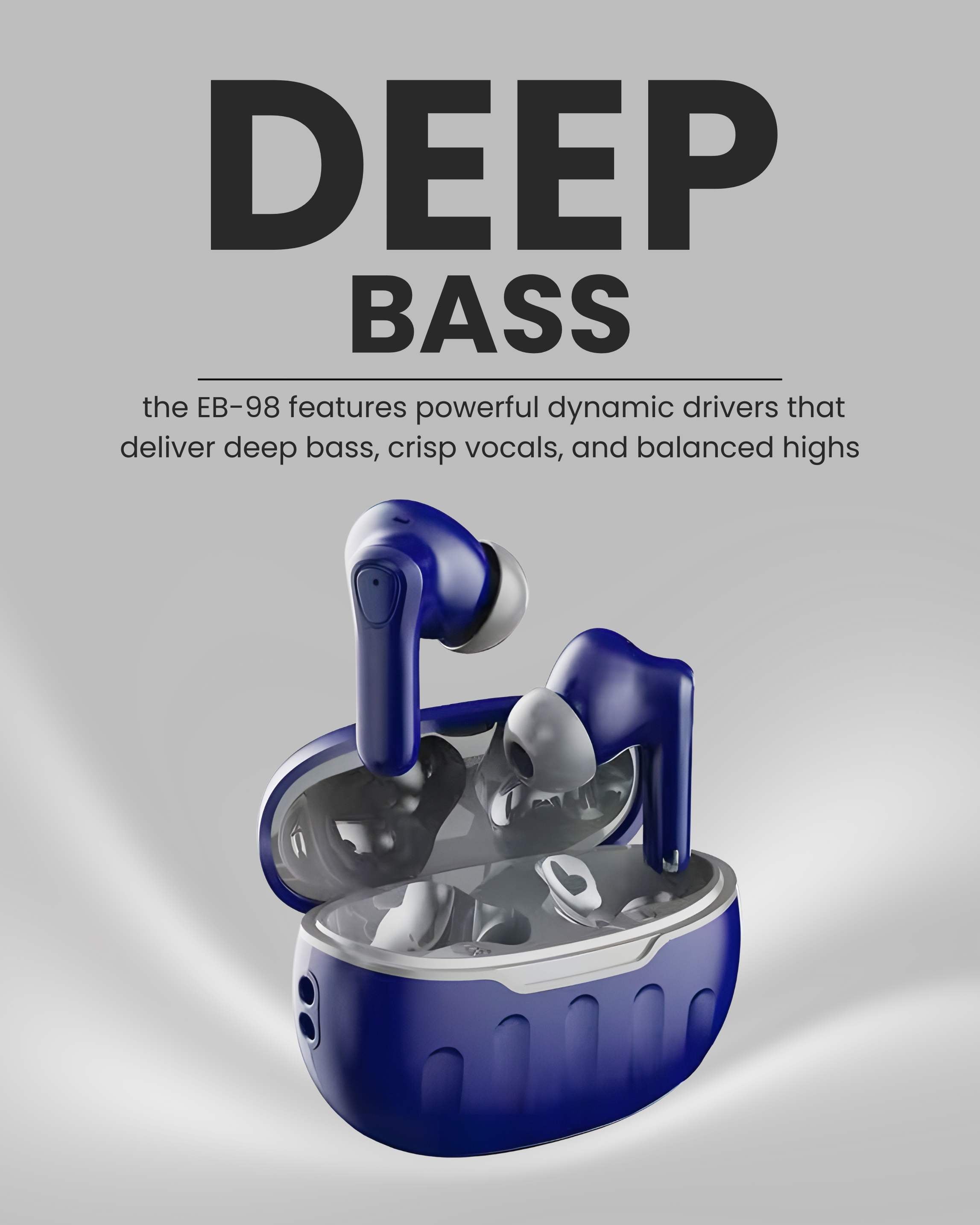 ICCONX EB-98 - Navy | 52 Hours Playtime | Bluetooth 5.3 | Deep Bass | Smart Touch Controls | Type-C Fast Charging