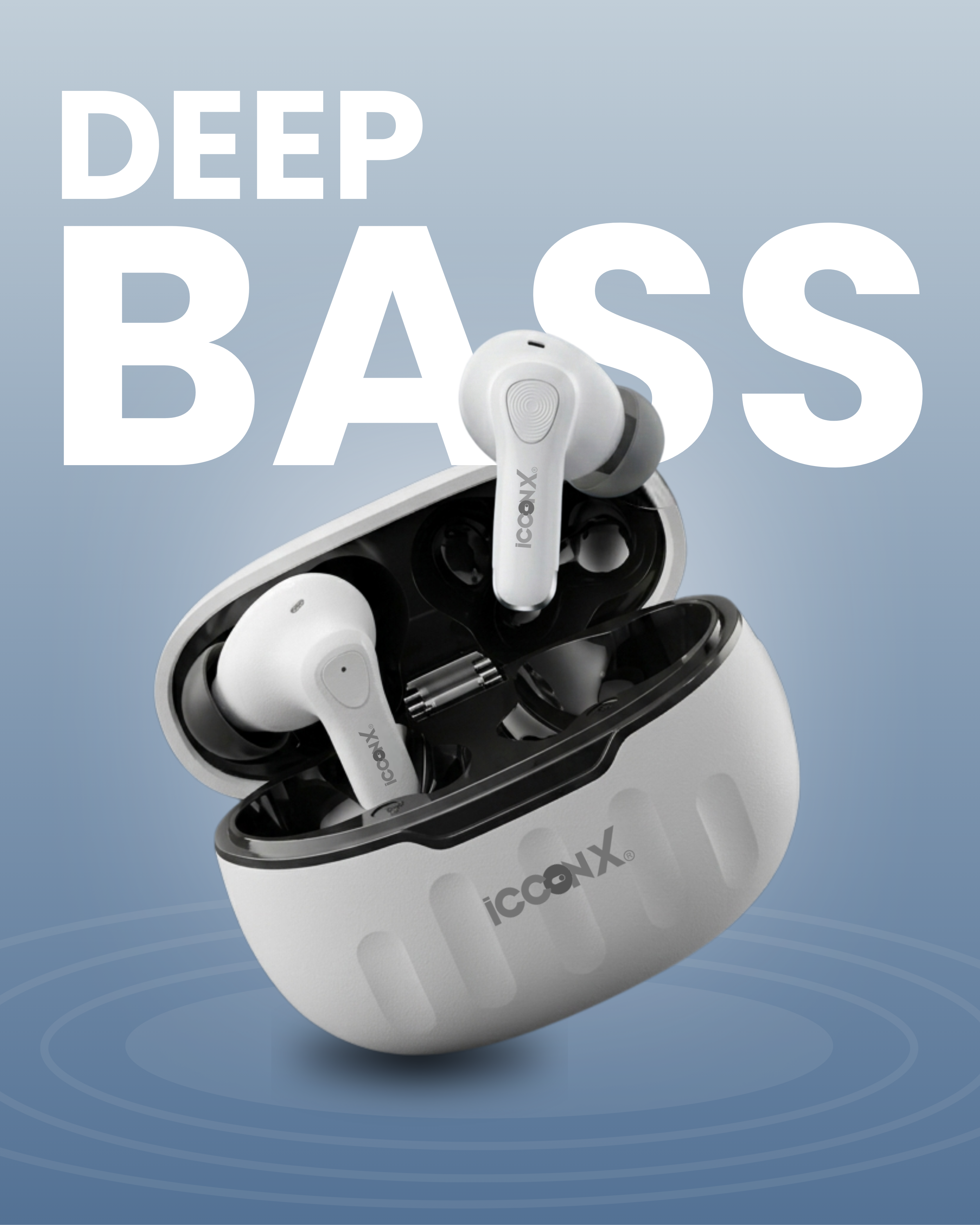 ICCONX EB-98 - White | 52 Hours Playtime | Bluetooth 5.3 | Deep Bass | Smart Touch Controls | Type-C Fast Charging