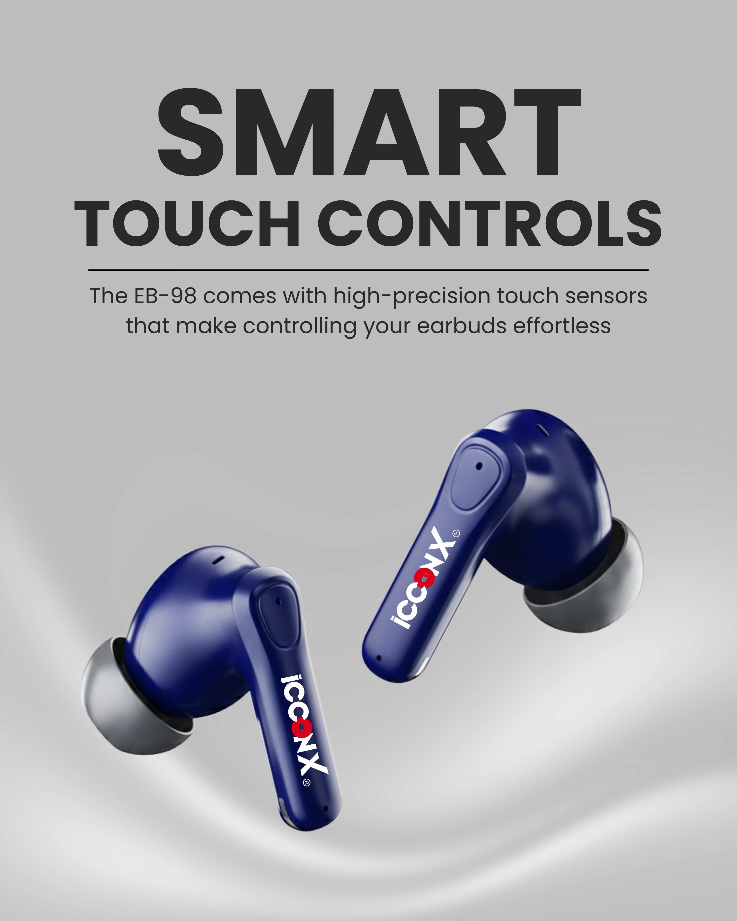 ICCONX EB-98 - Navy | 52 Hours Playtime | Bluetooth 5.3 | Deep Bass | Smart Touch Controls | Type-C Fast Charging