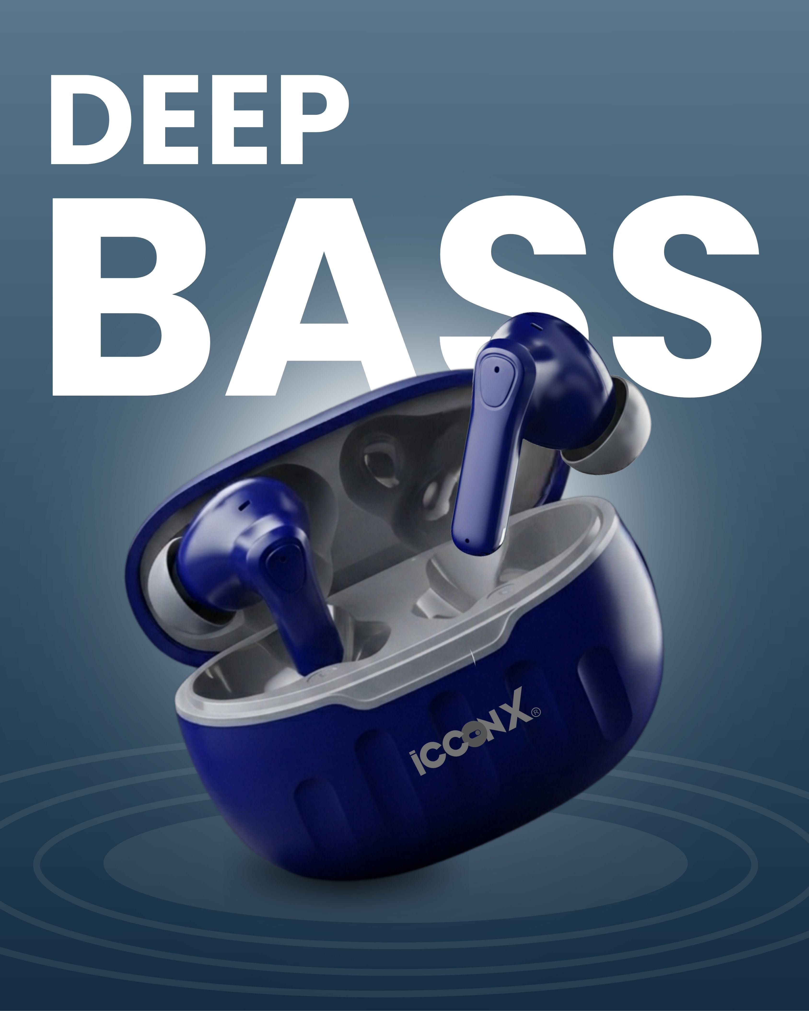 ICCONX EB-98 - Navy | 52 Hours Playtime | Bluetooth 5.3 | Deep Bass | Smart Touch Controls | Type-C Fast Charging