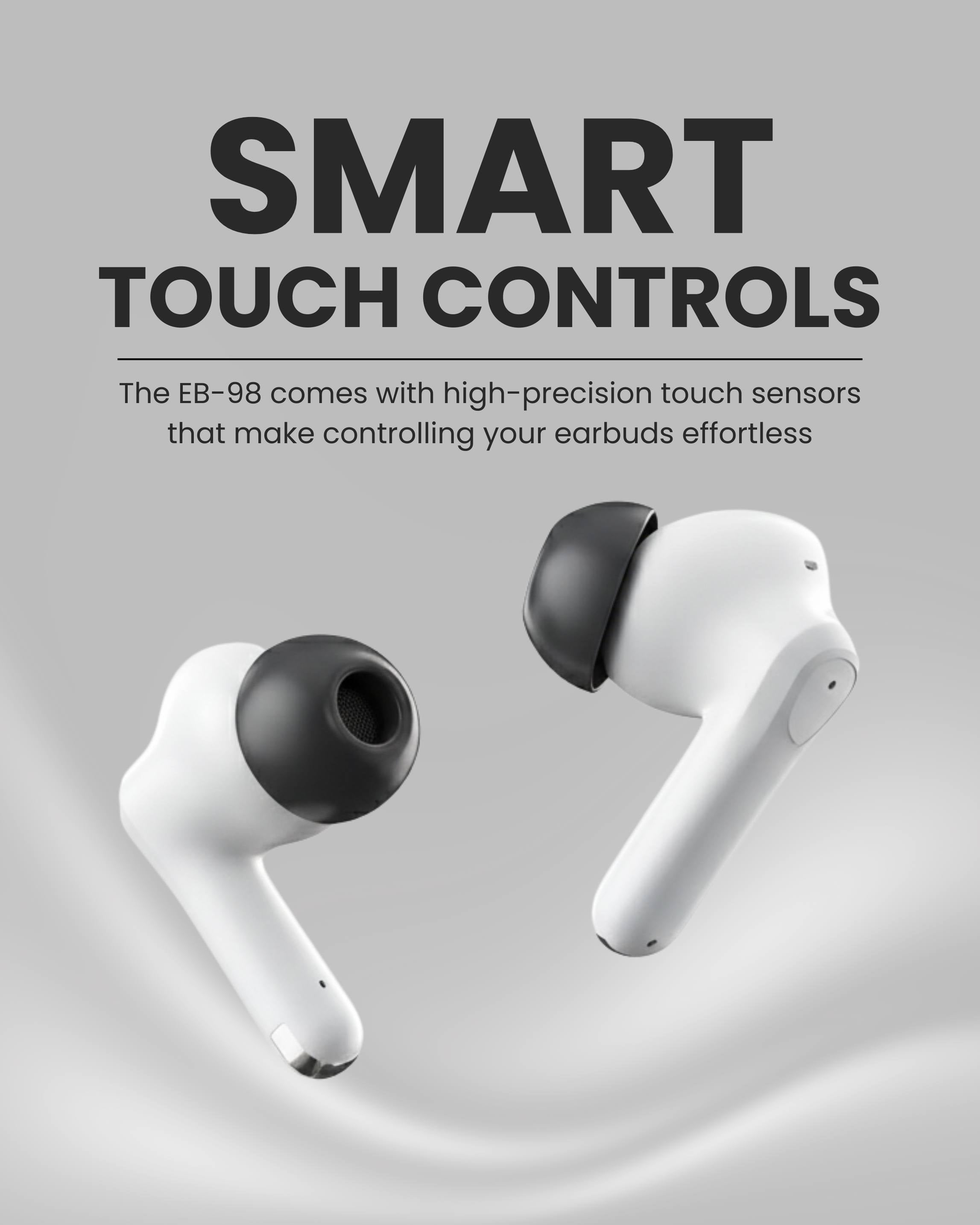 ICCONX EB-98 - White | 52 Hours Playtime | Bluetooth 5.3 | Deep Bass | Smart Touch Controls | Type-C Fast Charging