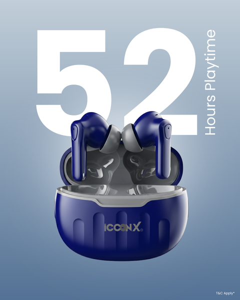 ICCONX EB-98 - Navy | 52 Hours Playtime | Bluetooth 5.3 | Deep Bass | Smart Touch Controls | Type-C Fast Charging