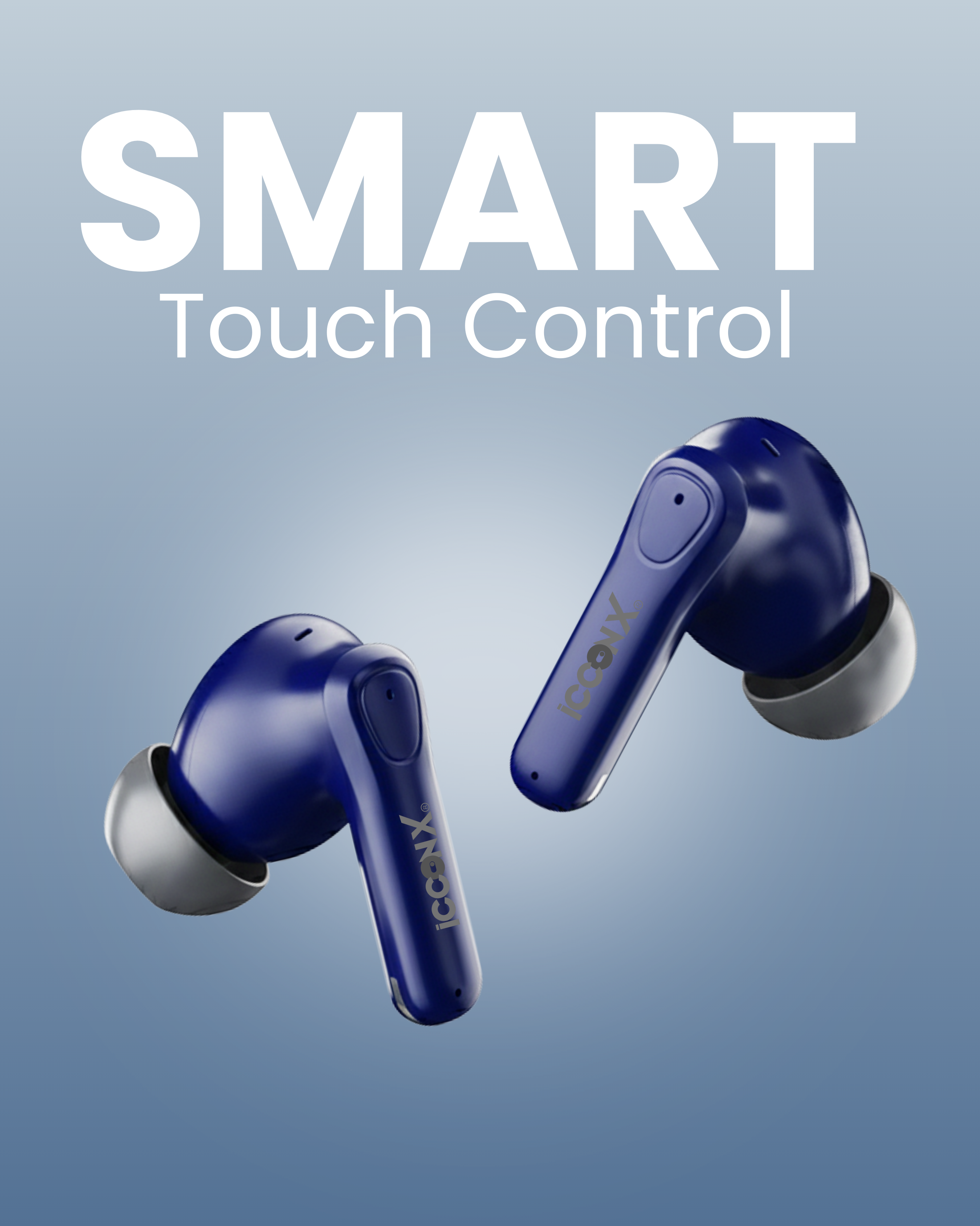 ICCONX EB-98 - Navy | 52 Hours Playtime | Bluetooth 5.3 | Deep Bass | Smart Touch Controls | Type-C Fast Charging