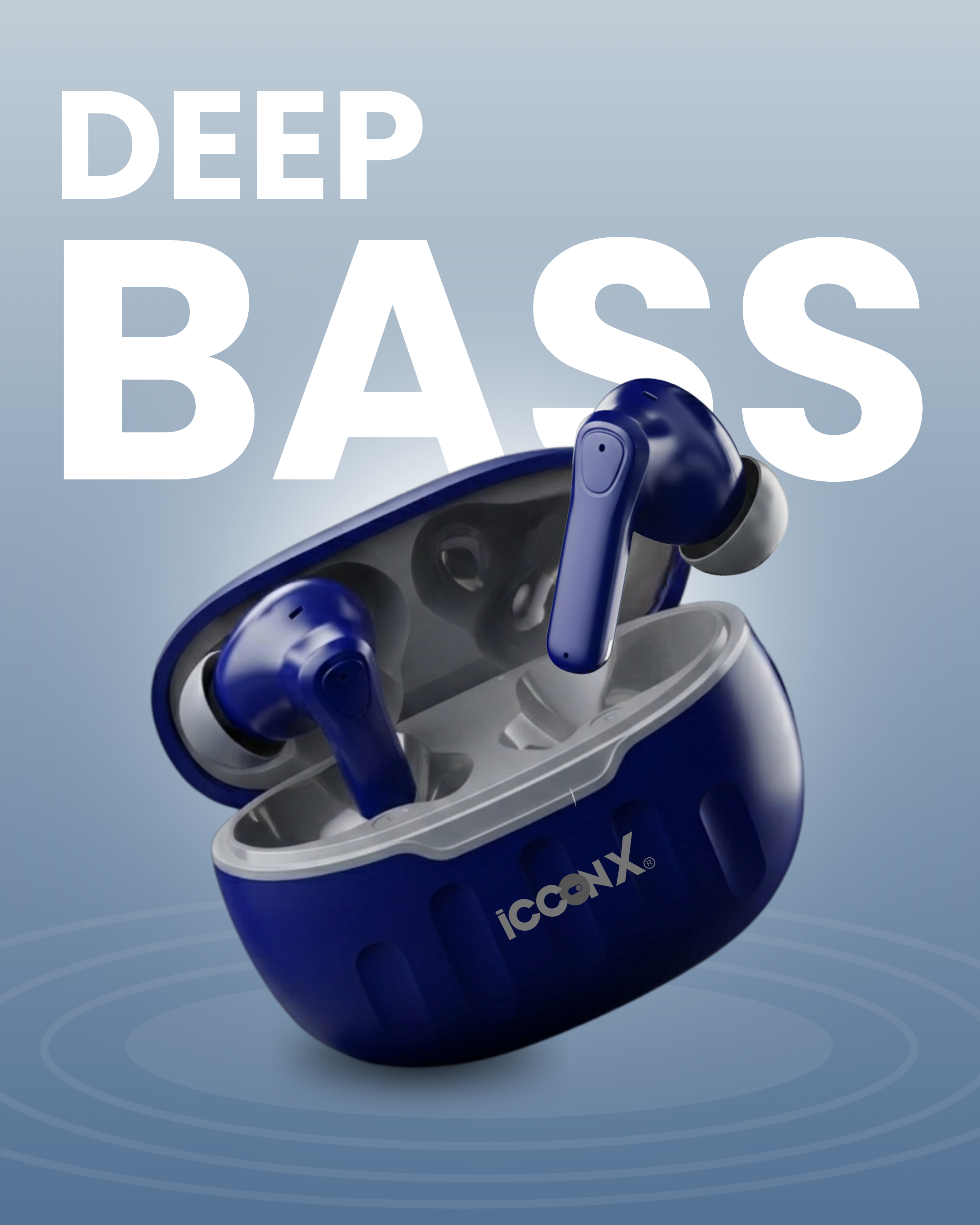 ICCONX EB-98 - Navy | 52 Hours Playtime | Bluetooth 5.3 | Deep Bass | Smart Touch Controls | Type-C Fast Charging