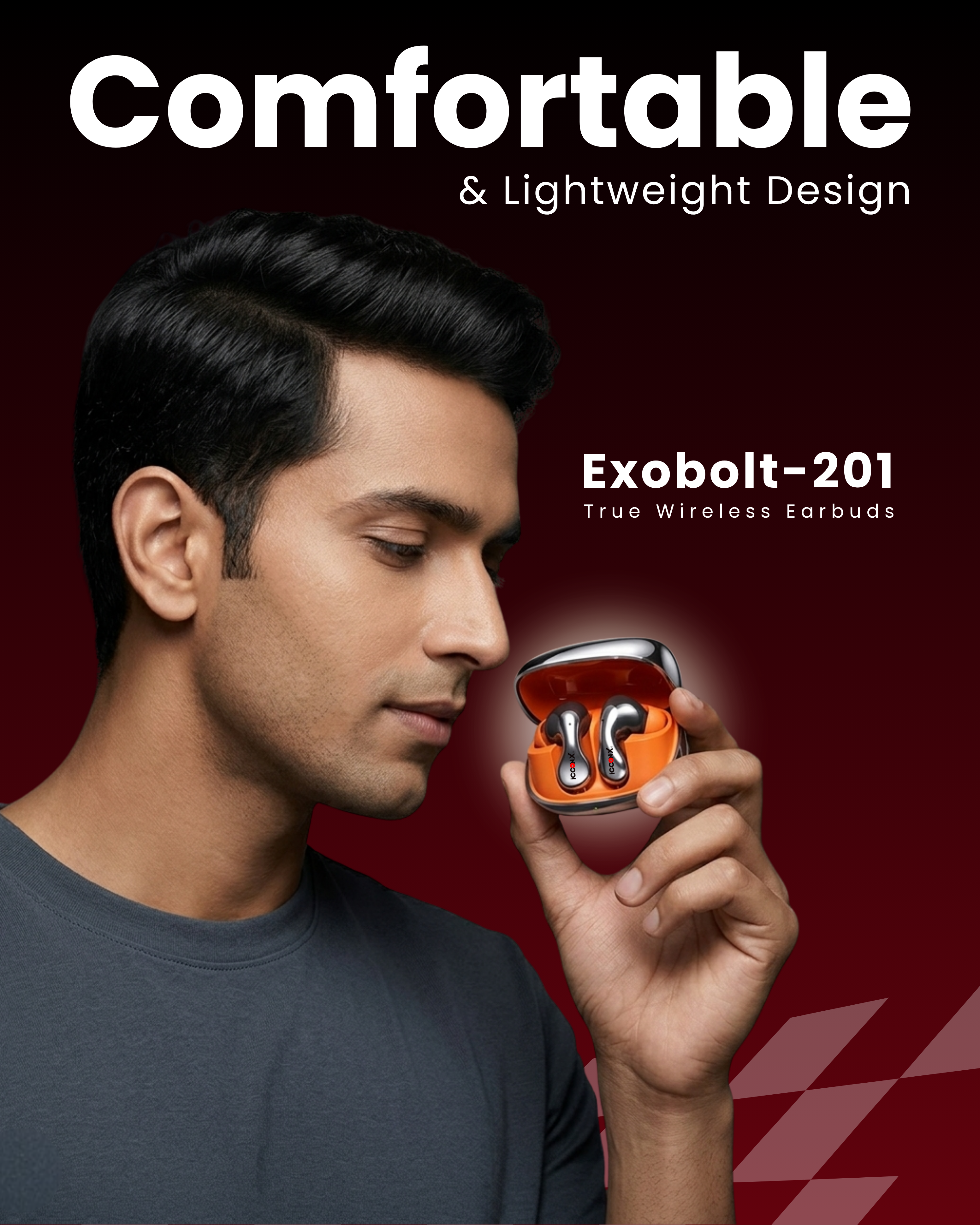 ICCONX TWS-201 | 52 Hours Playtime | Bluetooth 5.3 | Smart Touch Controls | Fast Charging | Comfort Fit | True Wireless Earbuds