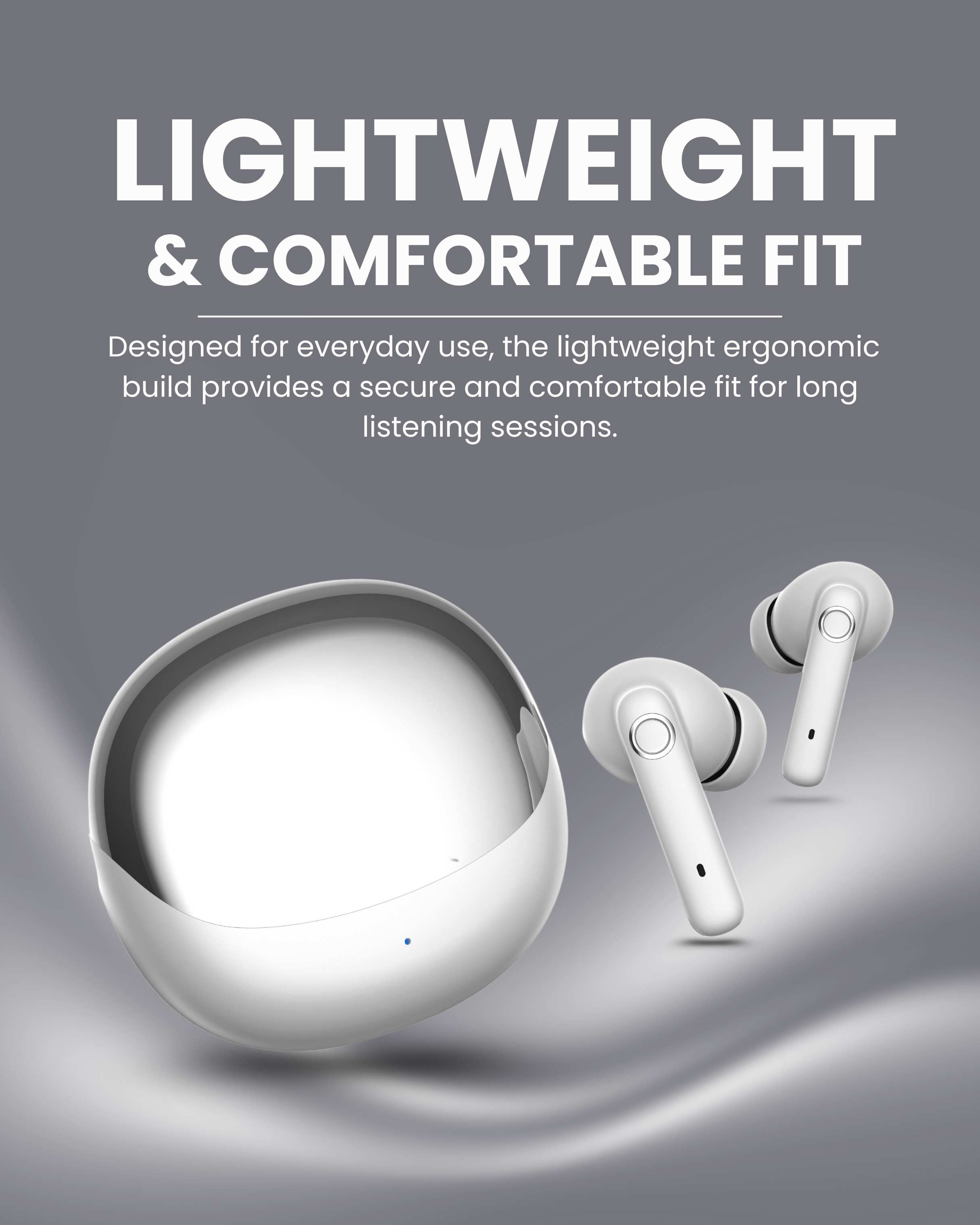 ICCONX EXOBOLT-99 - White | 40 Hours Playtime | Bluetooth 5.3 | Smart Touch Controls | Type-C Charging | True Wireless