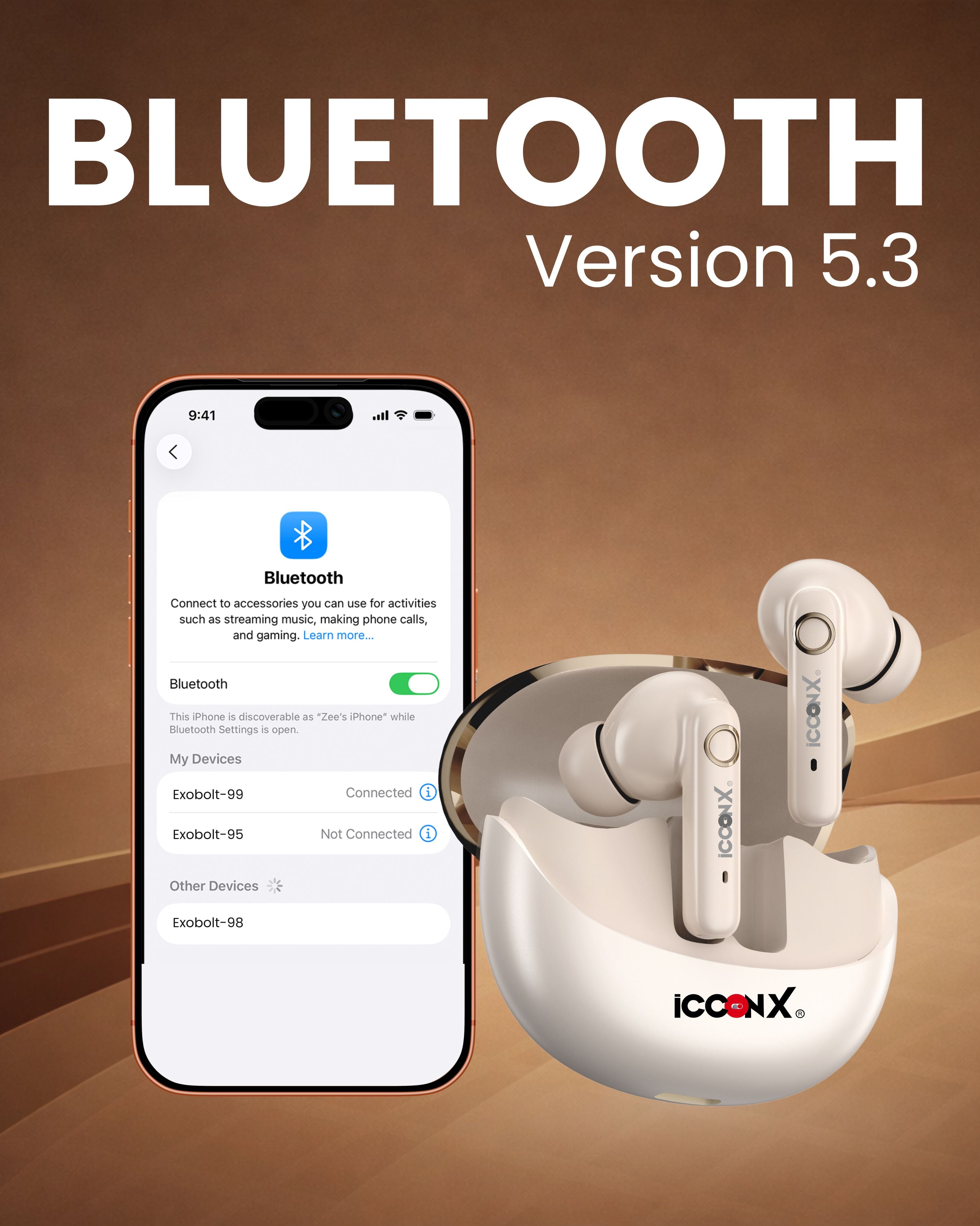 ICCONX EXOBOLT-99 - Cream | 40 Hours Playtime | Bluetooth 5.3 | Smart Touch Controls | Type-C Charging | True Wireless