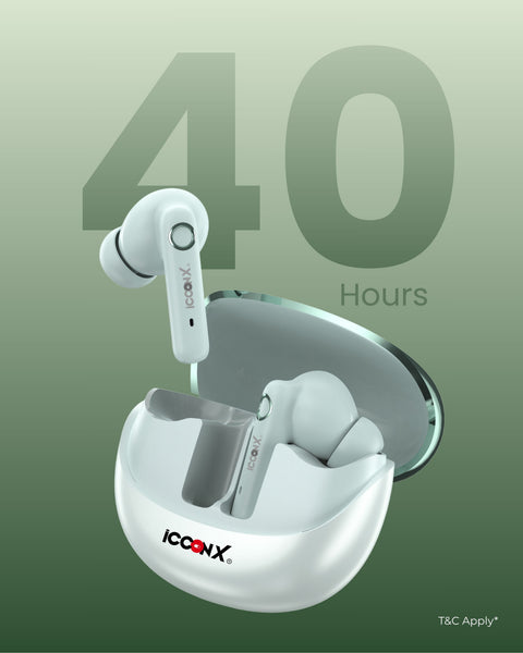 ICCONX EXOBOLT-99 - Green | 40 Hours Playtime | Bluetooth 5.3 | Smart Touch Controls | Type-C Charging | True Wireless