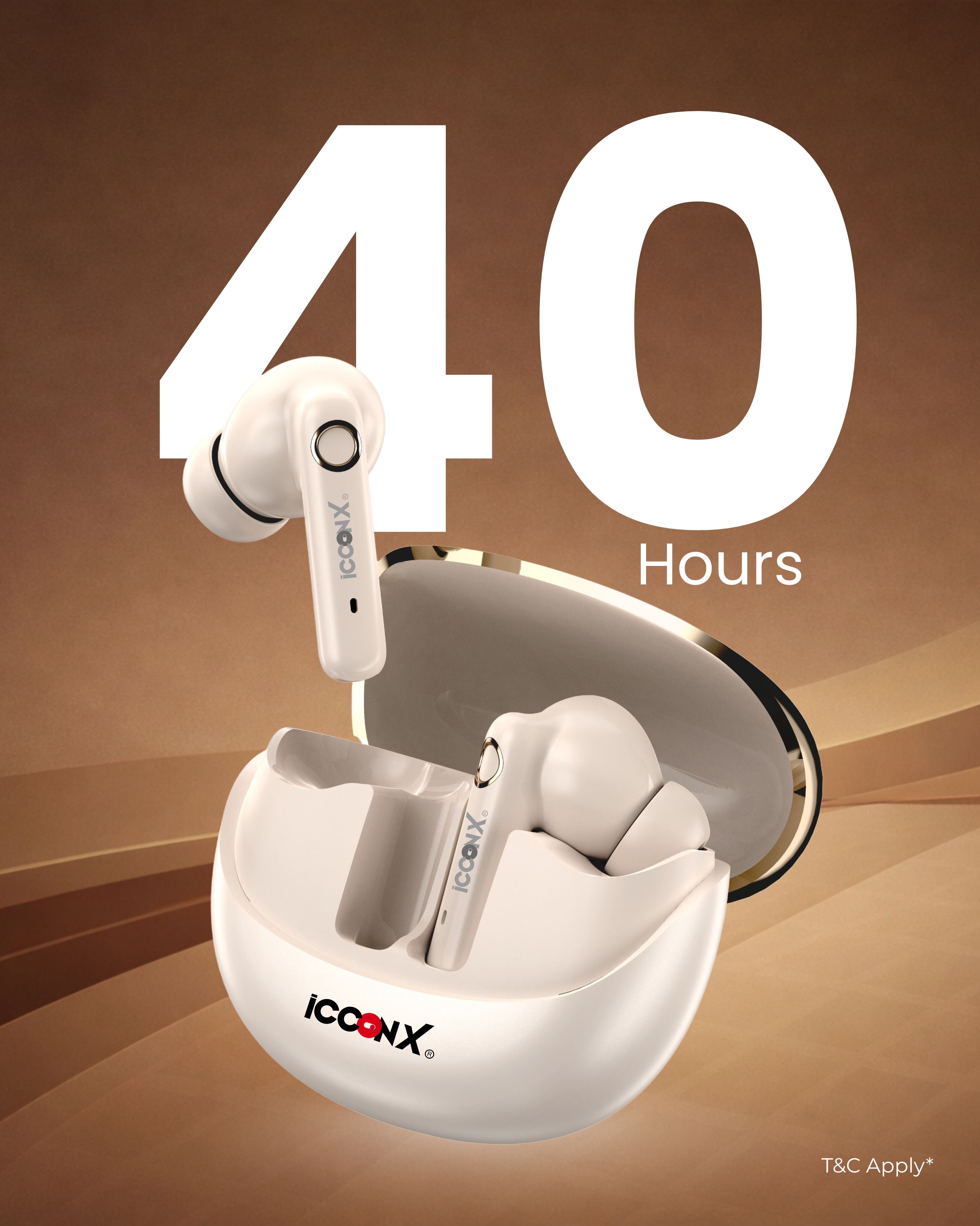 ICCONX EXOBOLT-99 - White | 40 Hours Playtime | Bluetooth 5.3 | Smart Touch Controls | Type-C Charging | True Wireless