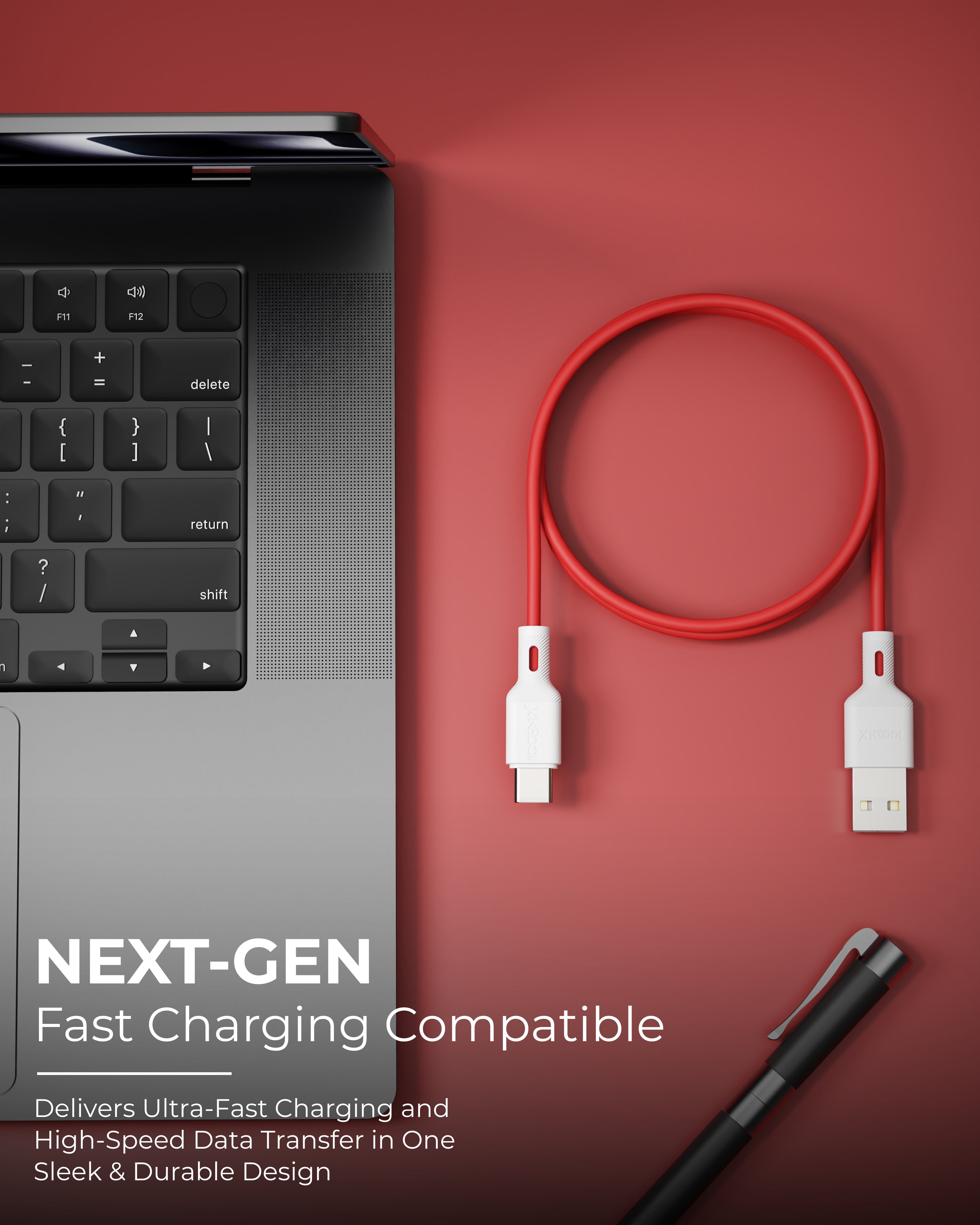 ICCON X LT-55 USB A To Type C Cable, 55W, Sync Cable, 1.0M Cable Length | Samsung | Oneplus | Xiaomi | Realme | Oppo & other android devices| Long Lasting Bending Capacity, Stable Current, 480 MBPS Data Transfer Speed, Data Sync | Designed for Ease.