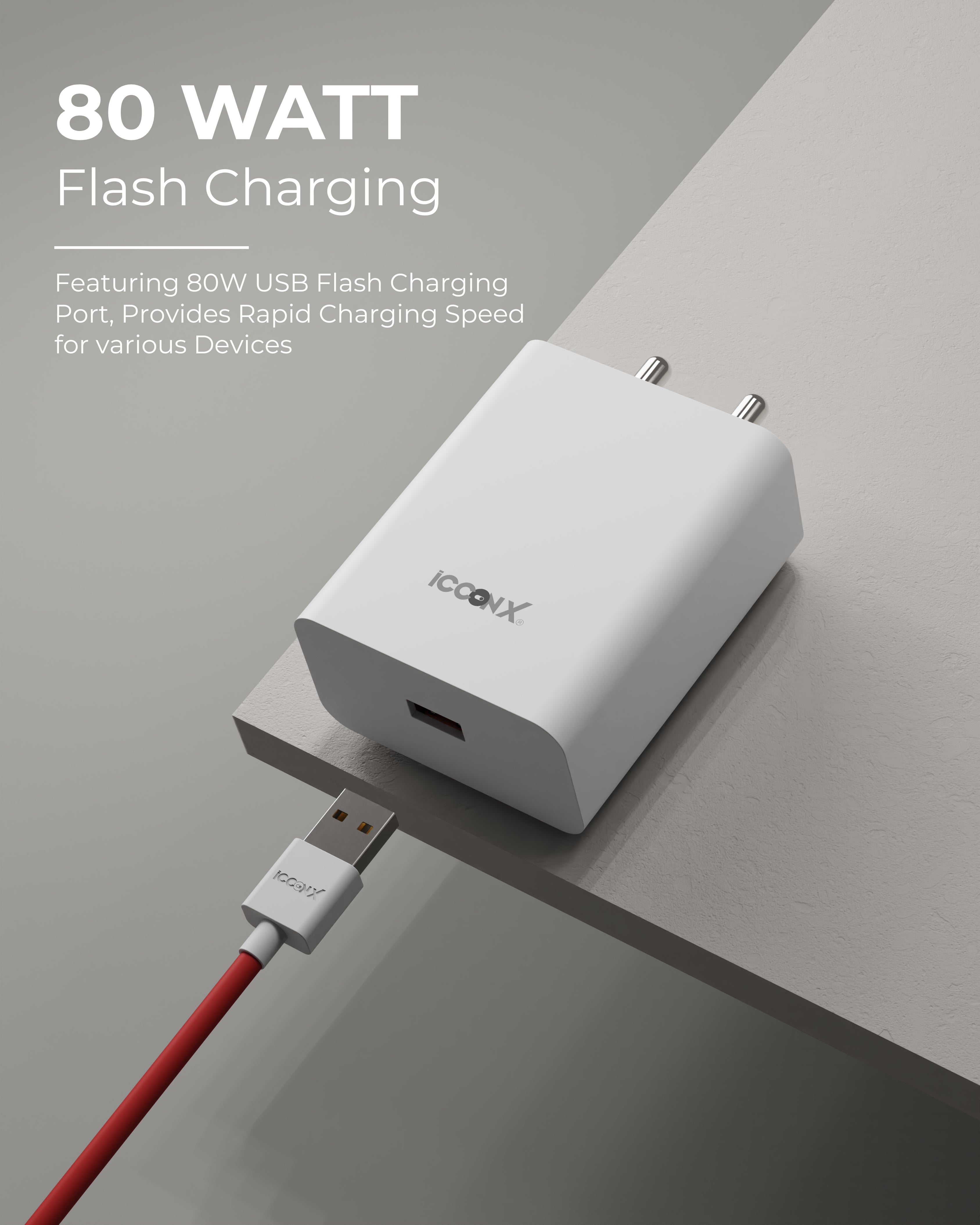 ICCONX MC-73 PRO PLUS 80W USB TYPE-A ADAPTER WITH TYPE-C CABLE COMPATIBLE WITH VIVO (All in One)