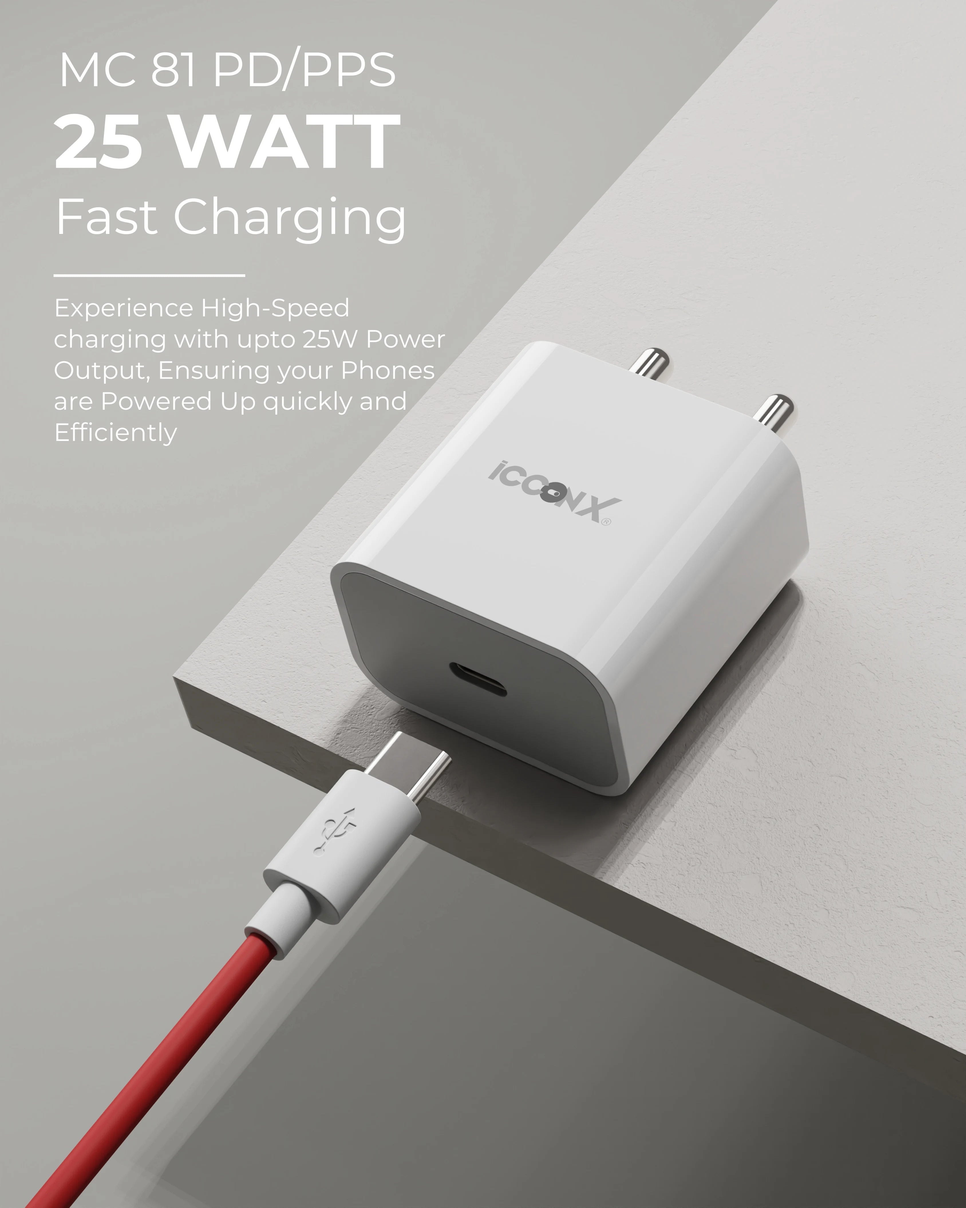 ICCONX MC-81 25W USB TYPE C ADAPTER COMPATIBLE WITH IPHONES / SAMSUNG / IPADS / AIRPODS