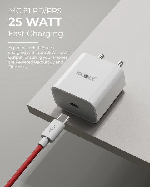 ICCONX MC-81 25W USB TYPE C ADAPTER COMPATIBLE WITH IPHONES / SAMSUNG / IPADS / AIRPODS