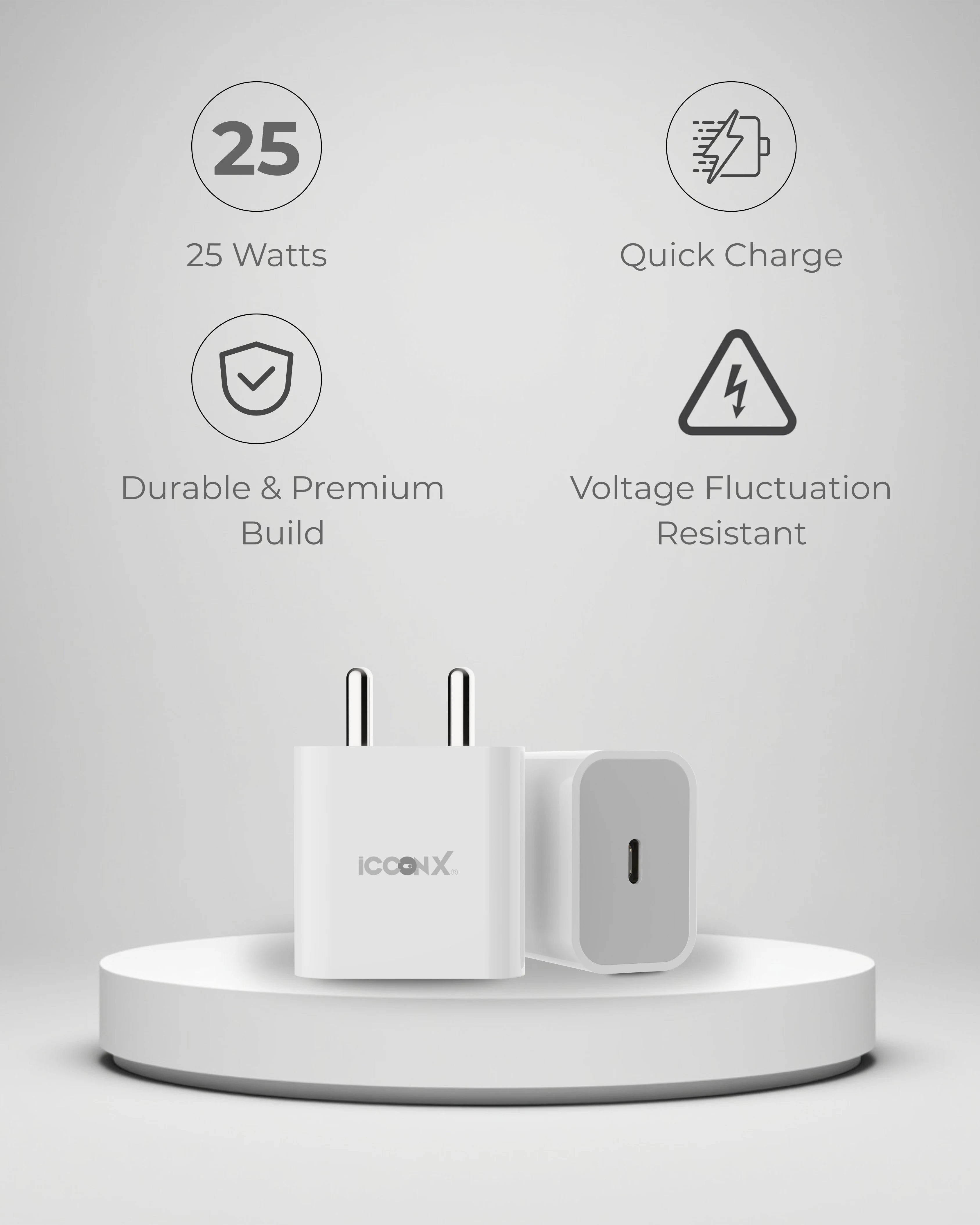ICCONX MC-81 25W USB TYPE C ADAPTER COMPATIBLE WITH IPHONES / SAMSUNG / IPADS / AIRPODS