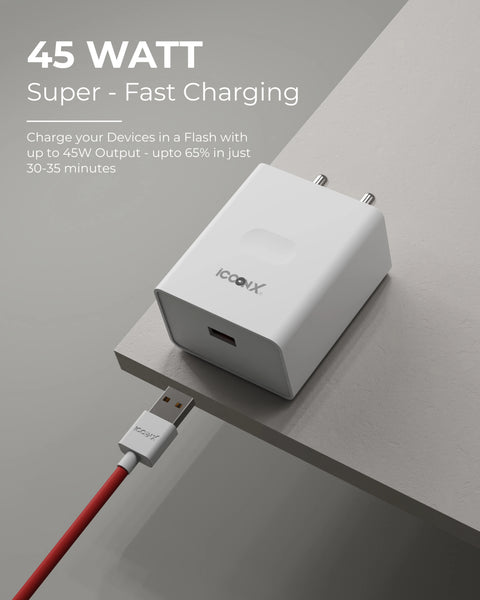 ICCONX MC-71 PRO PLUS 45W USB TYPE- A ADAPTER WITH CABLE COMPATIBLE WITH REALME / REDMI / OPPO / ONEPLUS