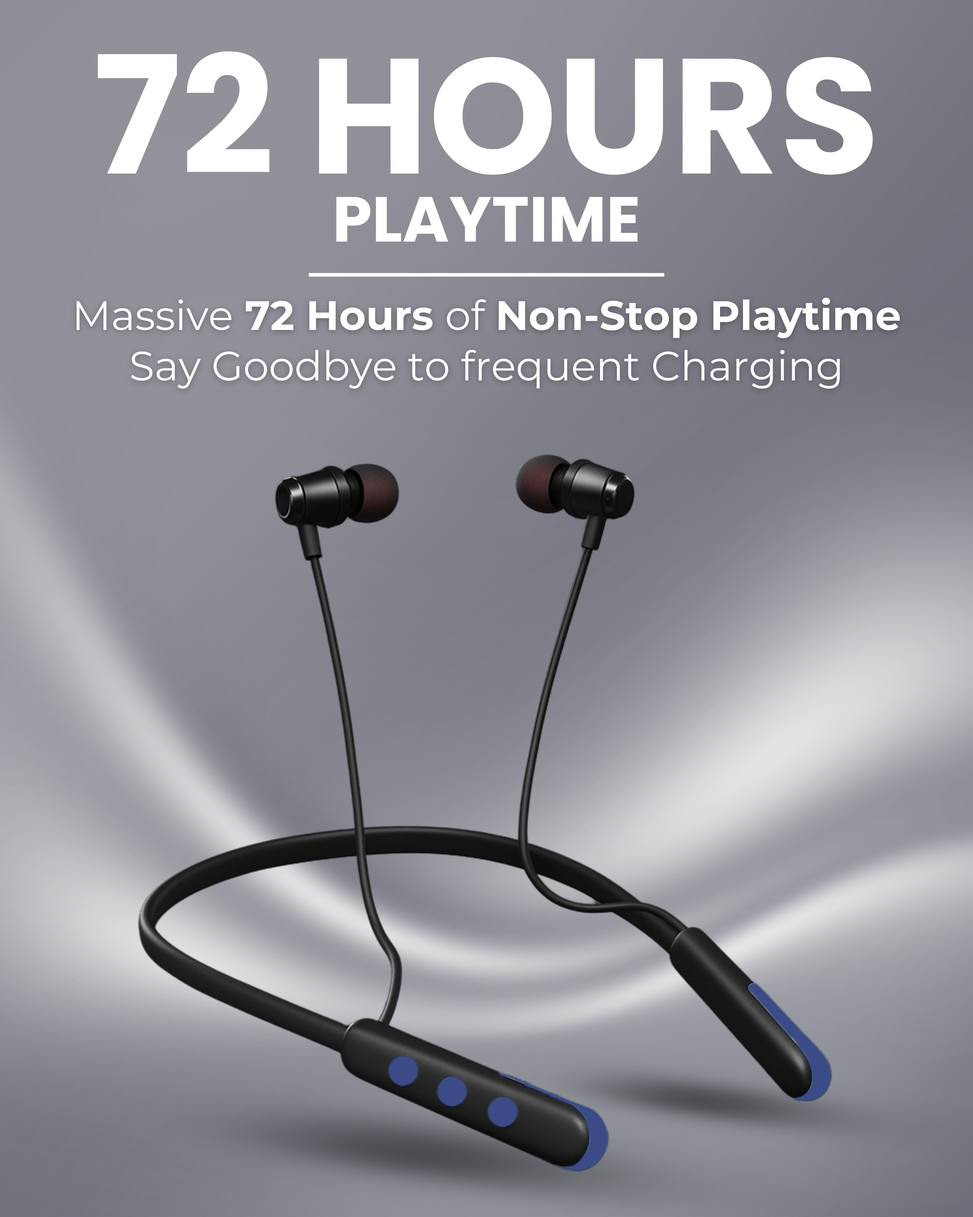 ICCONX Stereo Wireless Neckband NB-05 - Navy | 72Hrs Playtime | Bluetooth 5.0 | Fast Charging | Magnetic Earbuds | Full Charge in  1.5 Hours | Designed for Ease.