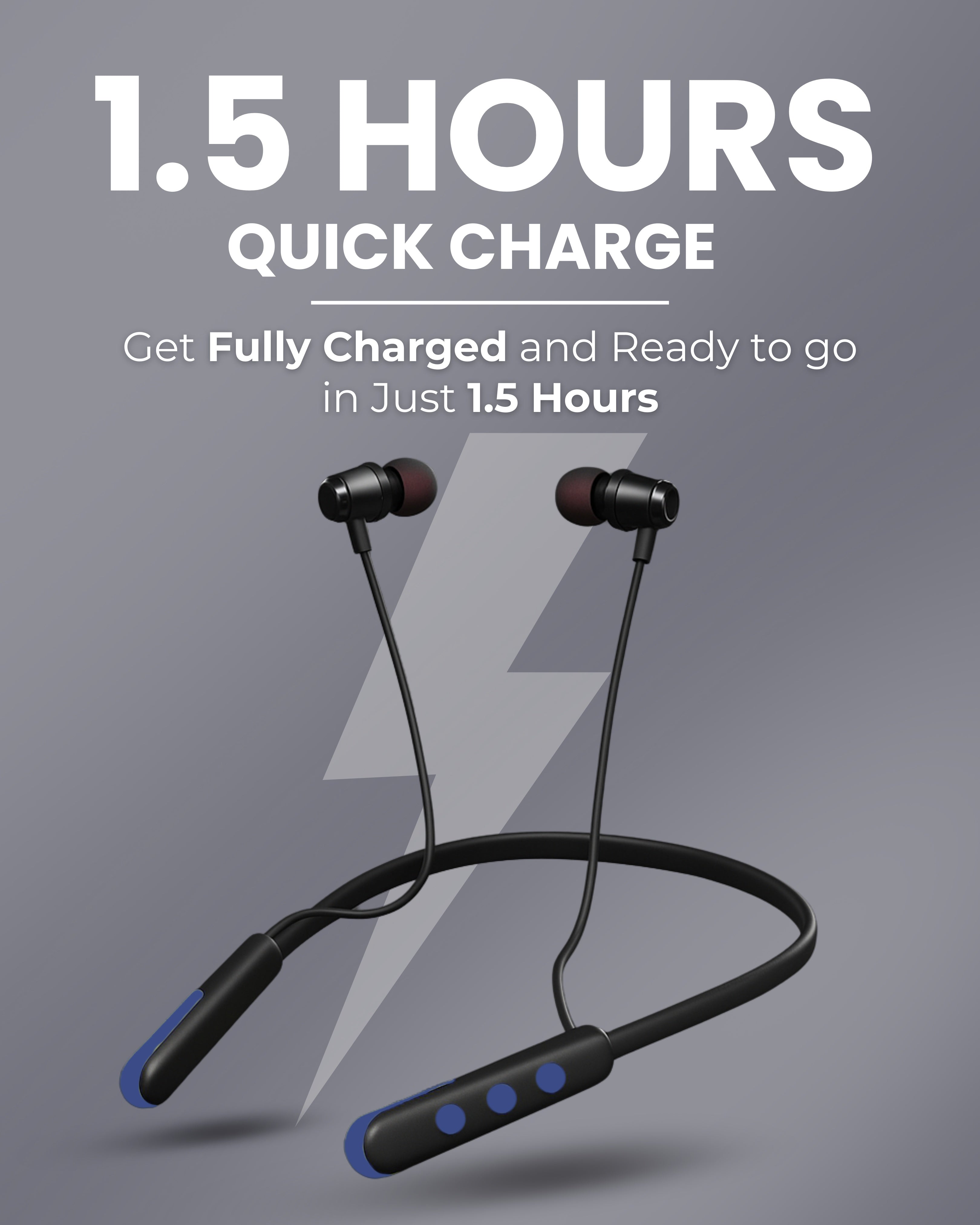 ICCONX Stereo Wireless Neckband NB-05 - Navy | 72Hrs Playtime | Bluetooth 5.0 | Fast Charging | Magnetic Earbuds | Full Charge in  1.5 Hours | Designed for Ease.