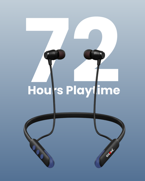 ICCONX Stereo Wireless Neckband NB-05 - Navy | 72Hrs Playtime | Bluetooth 5.0 | Fast Charging | Magnetic Earbuds | Full Charge in 1.5 Hours | Designed for Ease.