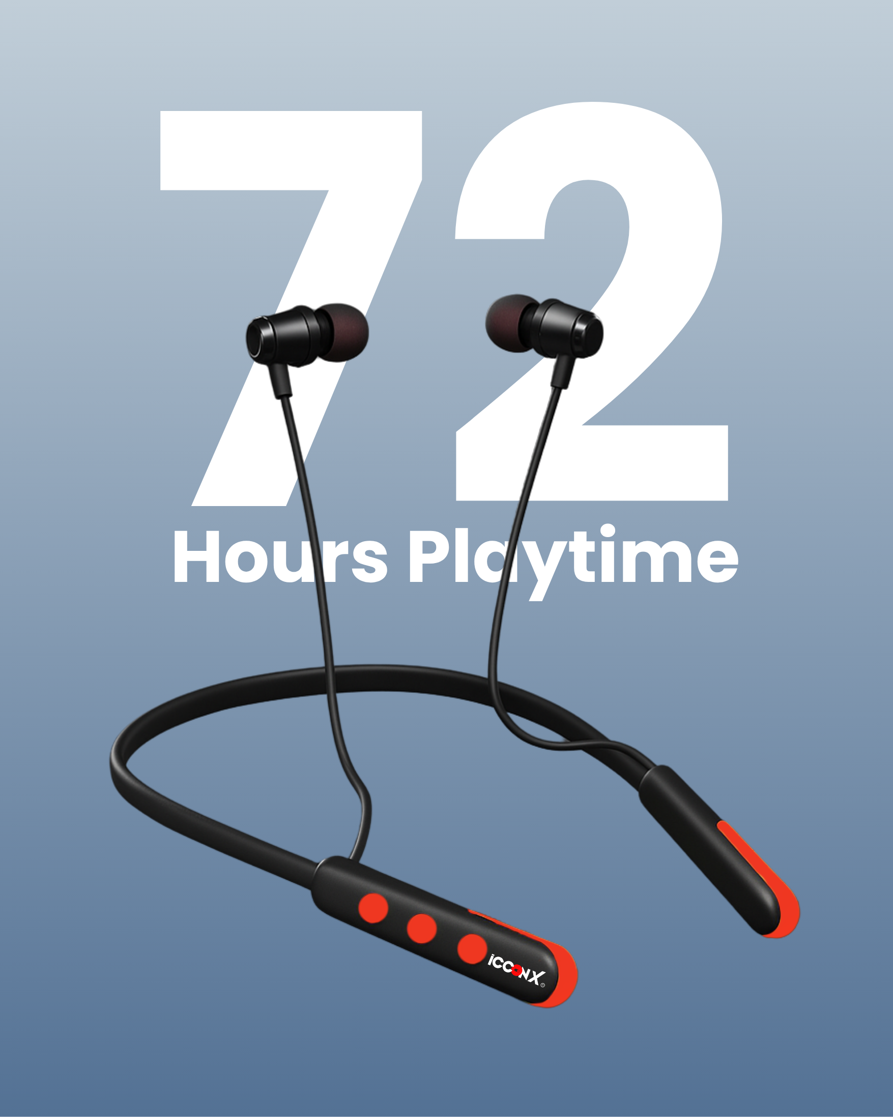ICCONX Stereo Wireless Neckband NB-05 | 72Hrs Playtime | Bluetooth 5.0 | Fast Charging | Magnetic Earbuds | Full Charge in 1.5 Hours | Designed for Ease.