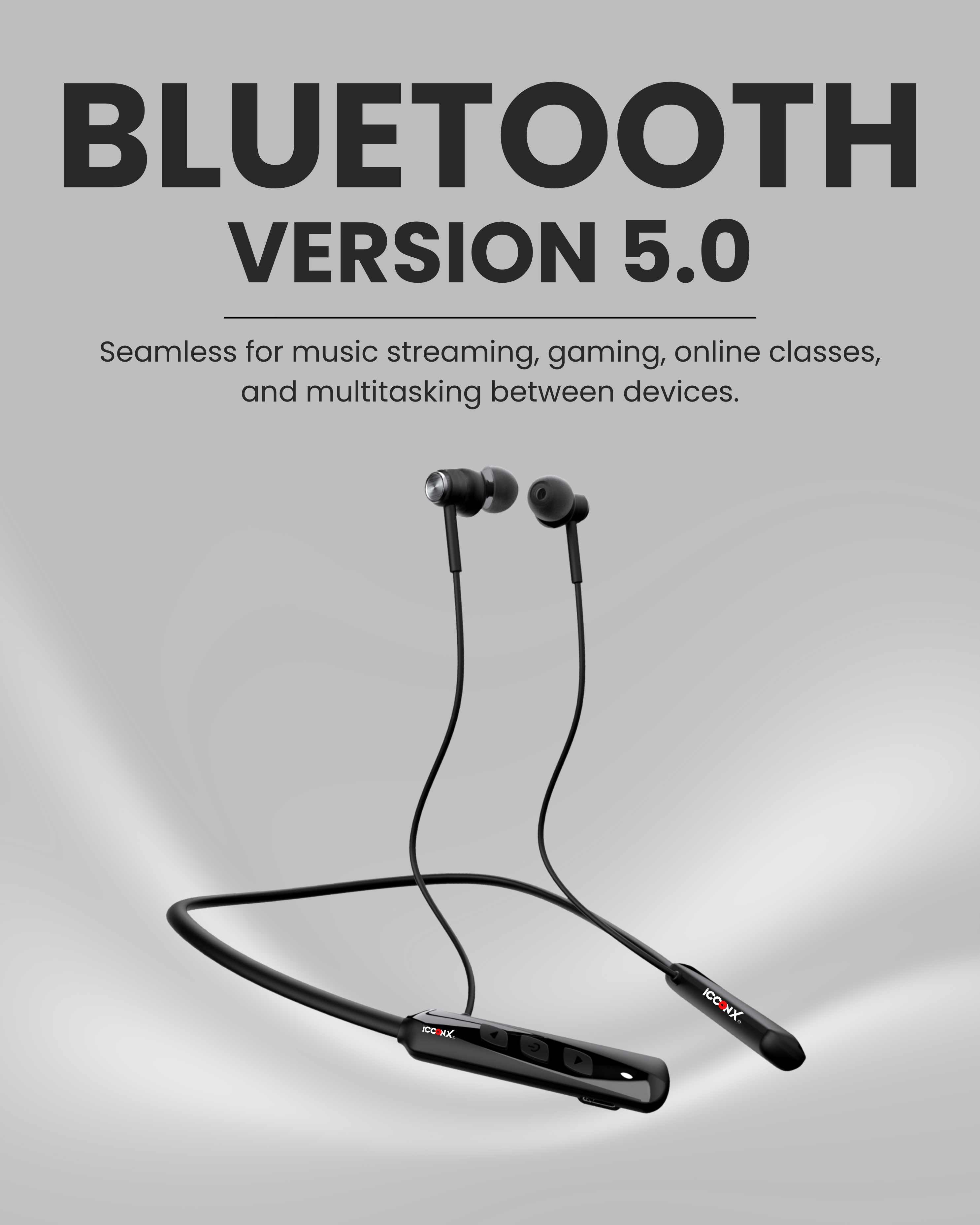 ICCONX Stereo Wireless Neckband Neobolt-06 | 75 Hours Playtime | Fast Charging | Magnetic ON/OFF | Bluetooth 5.0 | Multi-Directional Mic | Designed for Ease