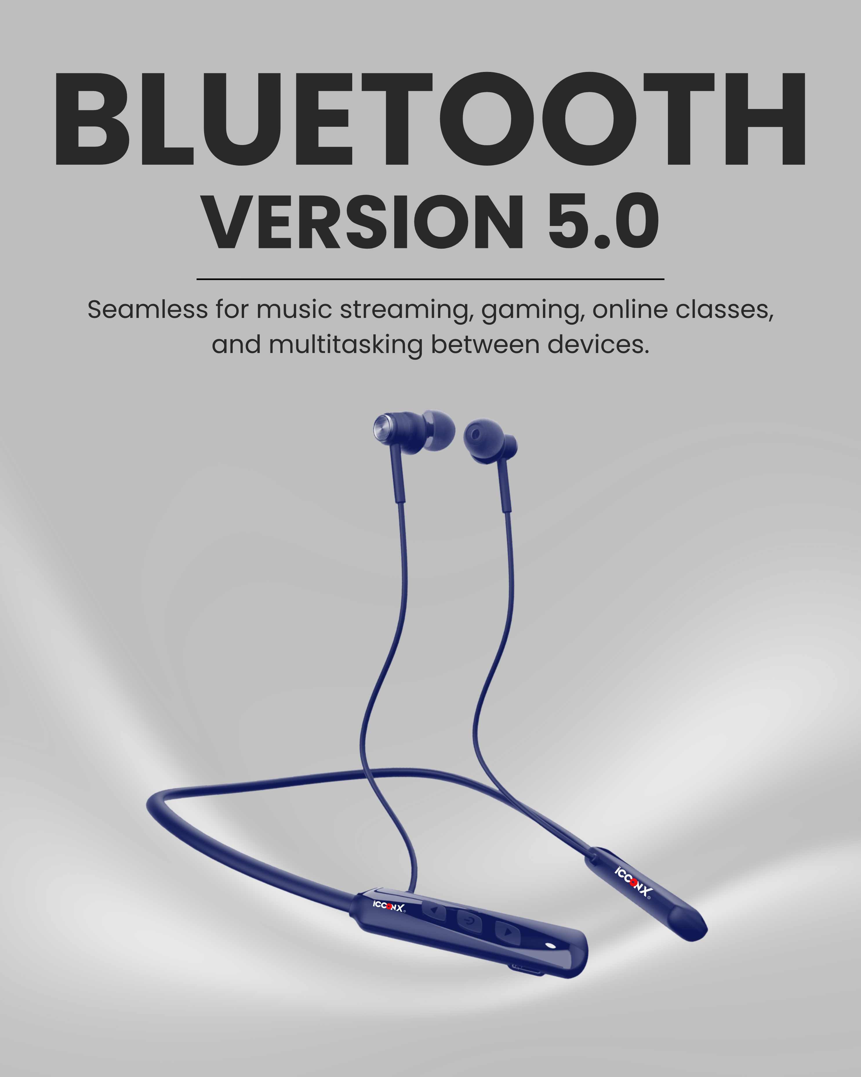 ICCONX Stereo Wireless Neckband Neobolt-06 - Blue | 75 Hours Playtime | Fast Charging | Magnetic ON/OFF | Bluetooth 5.0 | Multi-Directional Mic | Designed for Ease