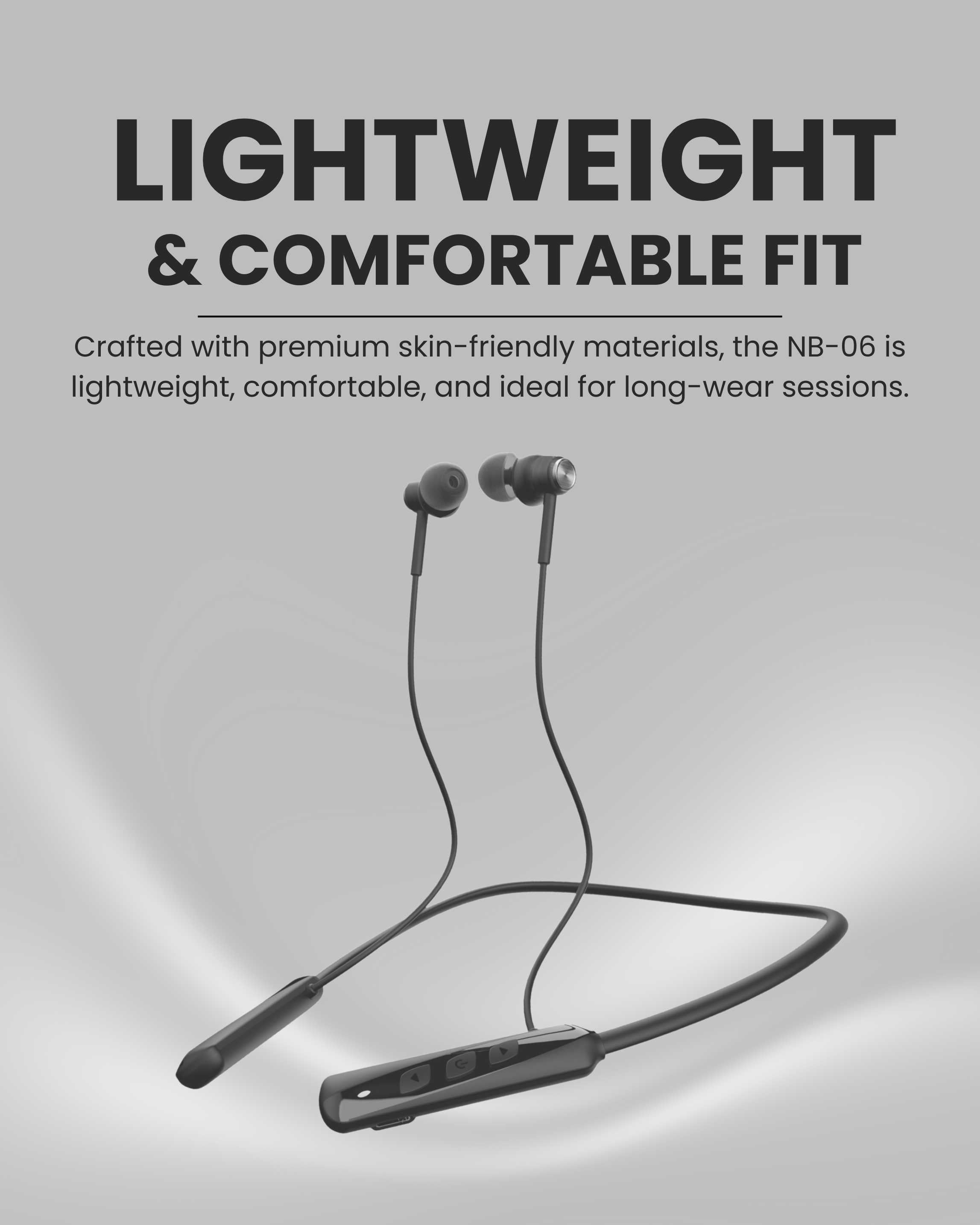 ICCONX Stereo Wireless Neckband Neobolt-06 - Grey | 75 Hours Playtime | Fast Charging | Magnetic ON/OFF | Bluetooth 5.0 | Multi-Directional Mic | Designed for Ease