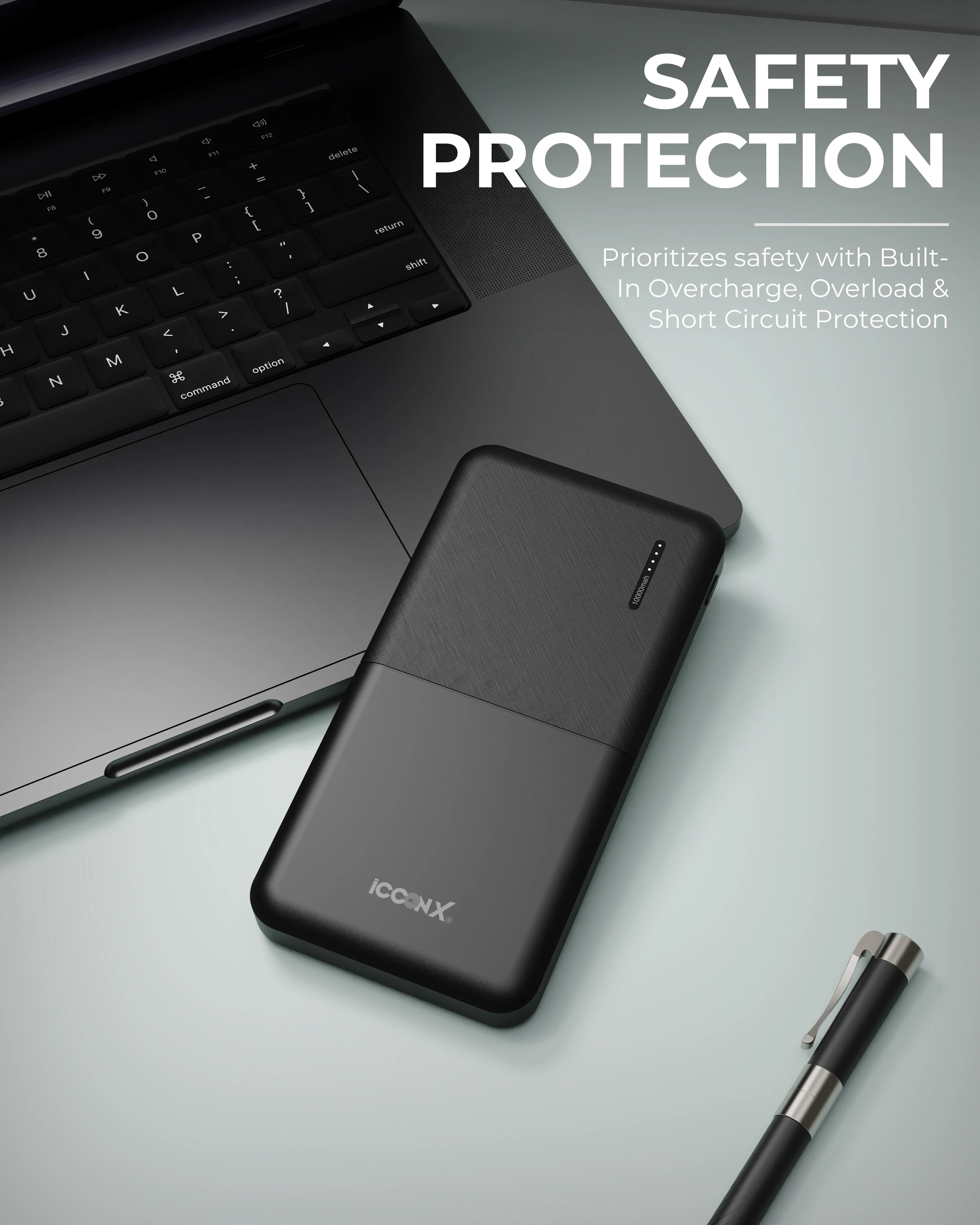 ICCON X PB-110 Power Bank, 10000 mAh, 10W, Dual USB Output, Type C & Micro USB,Built in Protections,LED Display, Included USB to Type C Cable, Made in India,Compact & Designed for Ease