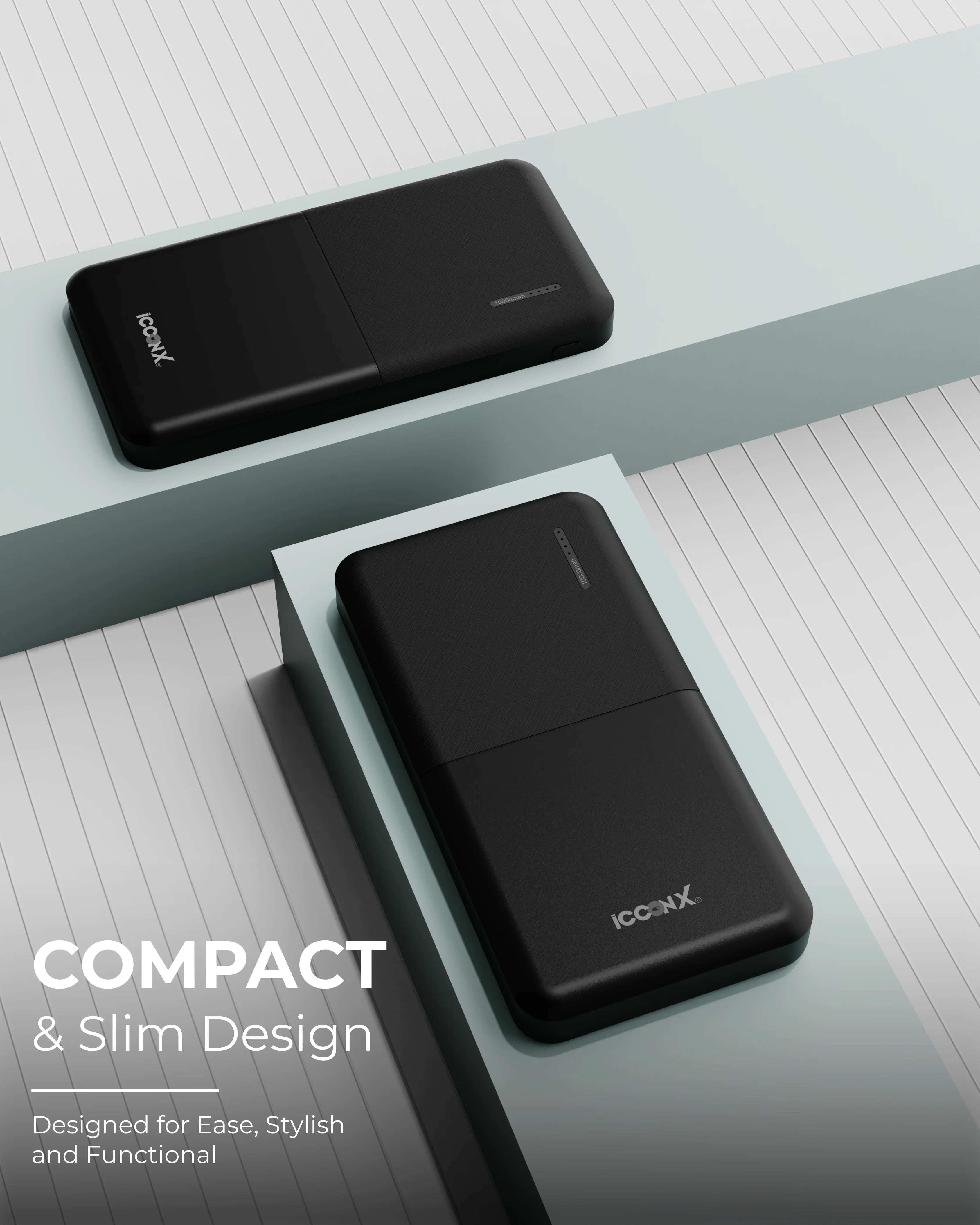 ICCON X PB-110 Power Bank, 10000 mAh, 10W, Dual USB Output, Type C & Micro USB,Built in Protections,LED Display, Included USB to Type C Cable, Made in India,Compact & Designed for Ease