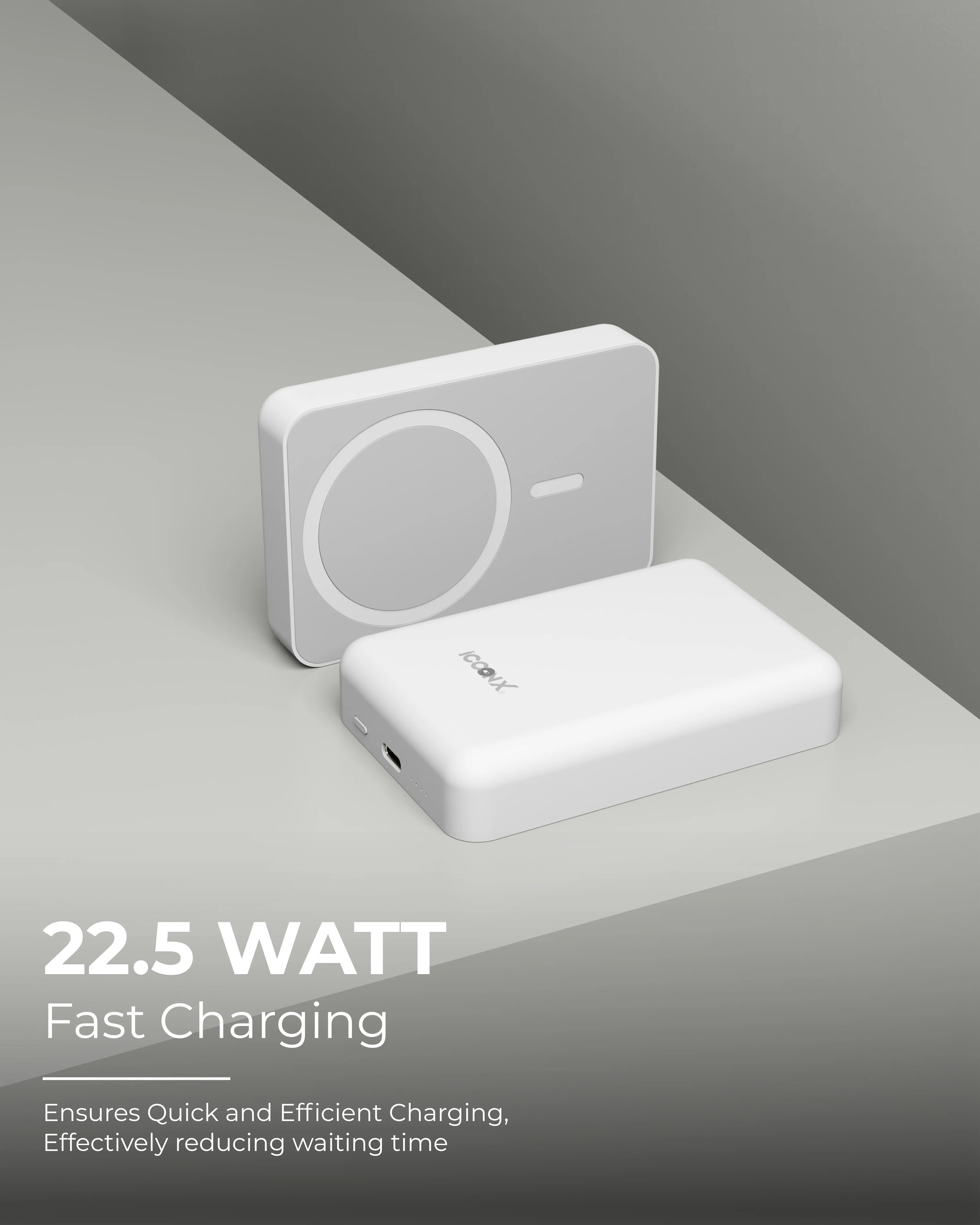 ICCON X PB-160 Magsafe Wireless 10000mAh Fast Charging Power Bank,Strong Magnet,22.5W Output for iPhone & Android & Other Qi Enabled Devices, Designed for ease