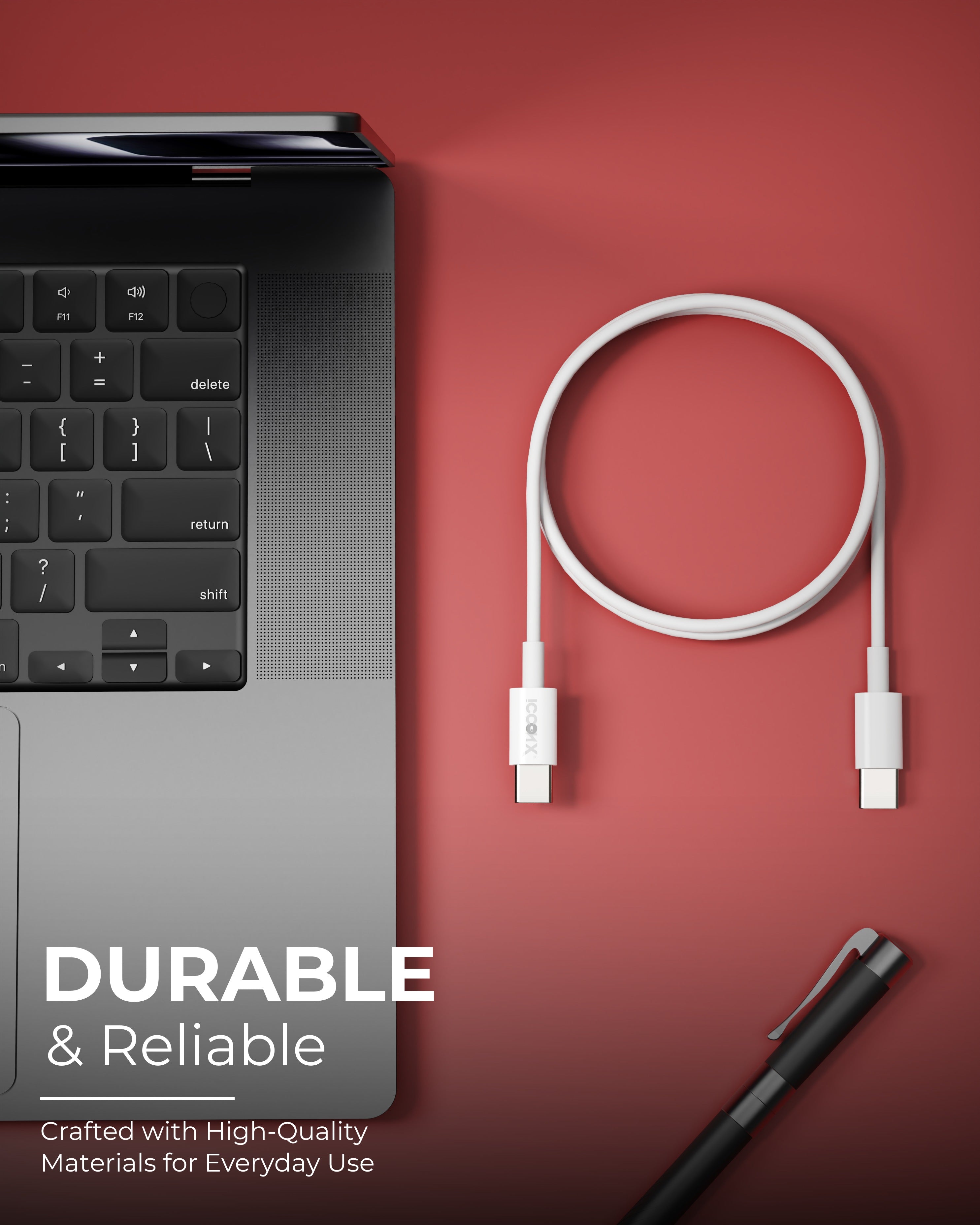 ICCON X TH-19 Type C to Type C Cable 44W Fast Charging, 1.5M Long, PD Tech, 3.5MM Thick, 10K Insertion & Bend Life, 480MBPS Data Transfer, Sync Cable for Android, Smartphones, Tablets, Laptops & Type C Devices, Stable Current, Durable Build