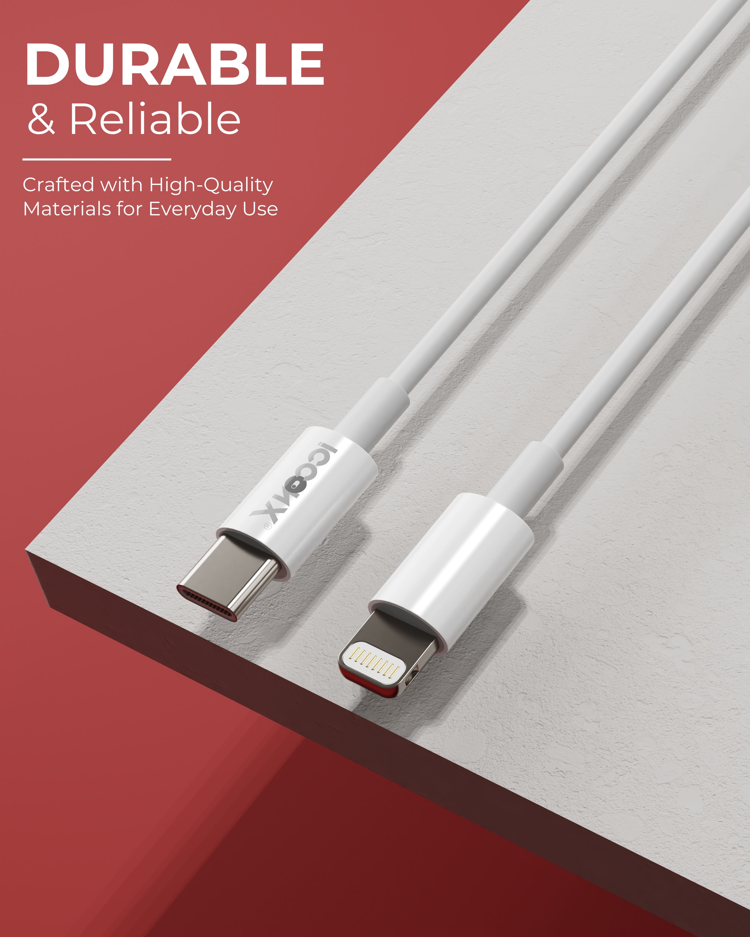 ICCON X TH-20 Type-C to Lightning USB Cable 20W Fast Charging, 1.5M Long, 3.5MM Thick, 10K Insertion & Bend Life, 480MBPS Data Transfer, Sync Cable for iPhone, iPad, MacBook, iMac, AirPods, Stable Current, Durable, Designed for Ease