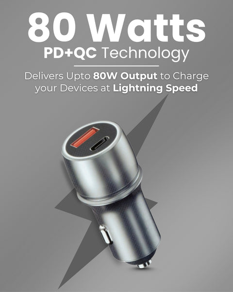ICCONX XF-03 | 80W Car Charger with PD + QC Fast Charging | Dual Port (USB + PD) | Smart Chip for Multi-Protocol Support | High-Speed USB-C Adapter for Cars & Android, Smartphone | Designed for Ease.