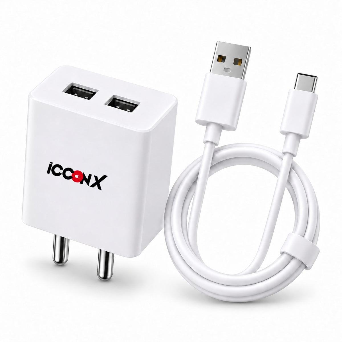 MC-88 CT 18W Dual Port Charger with official icconX logo and Type-C cable