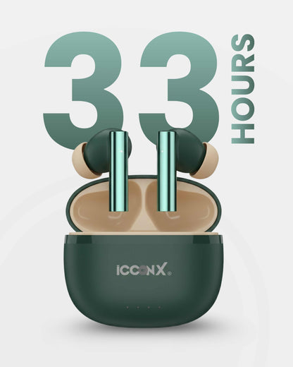 ICCONX CONCERT 95 - Green | 33Hrs Playtime | Bluetooth 5.3 | Fast Charging | SPLASH PROOF |TOUCH CONTROL | GAMING MODE 35ms| Designed for Ease.