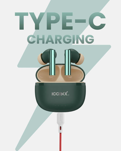 ICCONX CONCERT 95 - Green | 33Hrs Playtime | Bluetooth 5.3 | Fast Charging | SPLASH PROOF |TOUCH CONTROL | GAMING MODE 35ms| Designed for Ease.