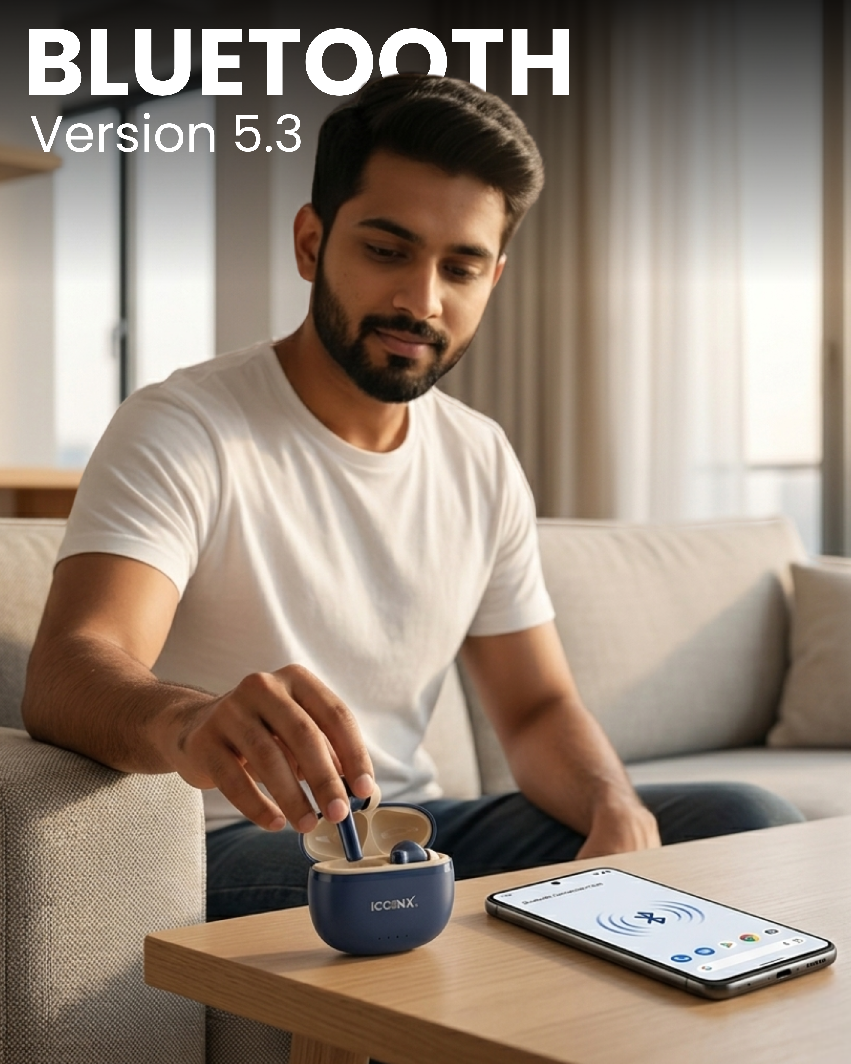 ICCONX CONCERT 95 - Blue | 33Hrs Playtime | Bluetooth 5.3 | Fast Charging | SPLASH PROOF |TOUCH CONTROL | GAMING MODE 35ms| Designed for Ease.