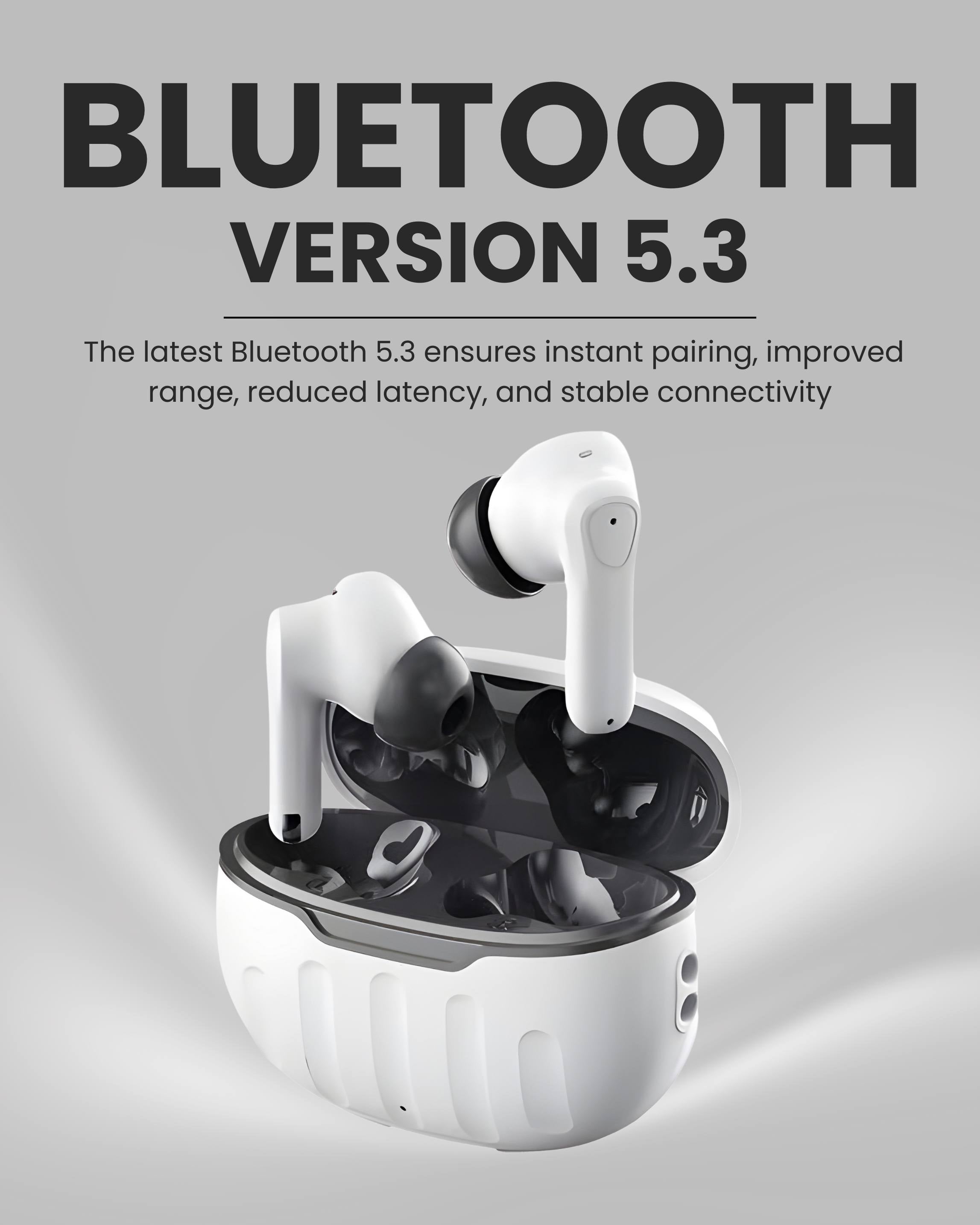 ICCONX EB-98 - White | 52 Hours Playtime | Bluetooth 5.3 | Deep Bass | Smart Touch Controls | Type-C Fast Charging