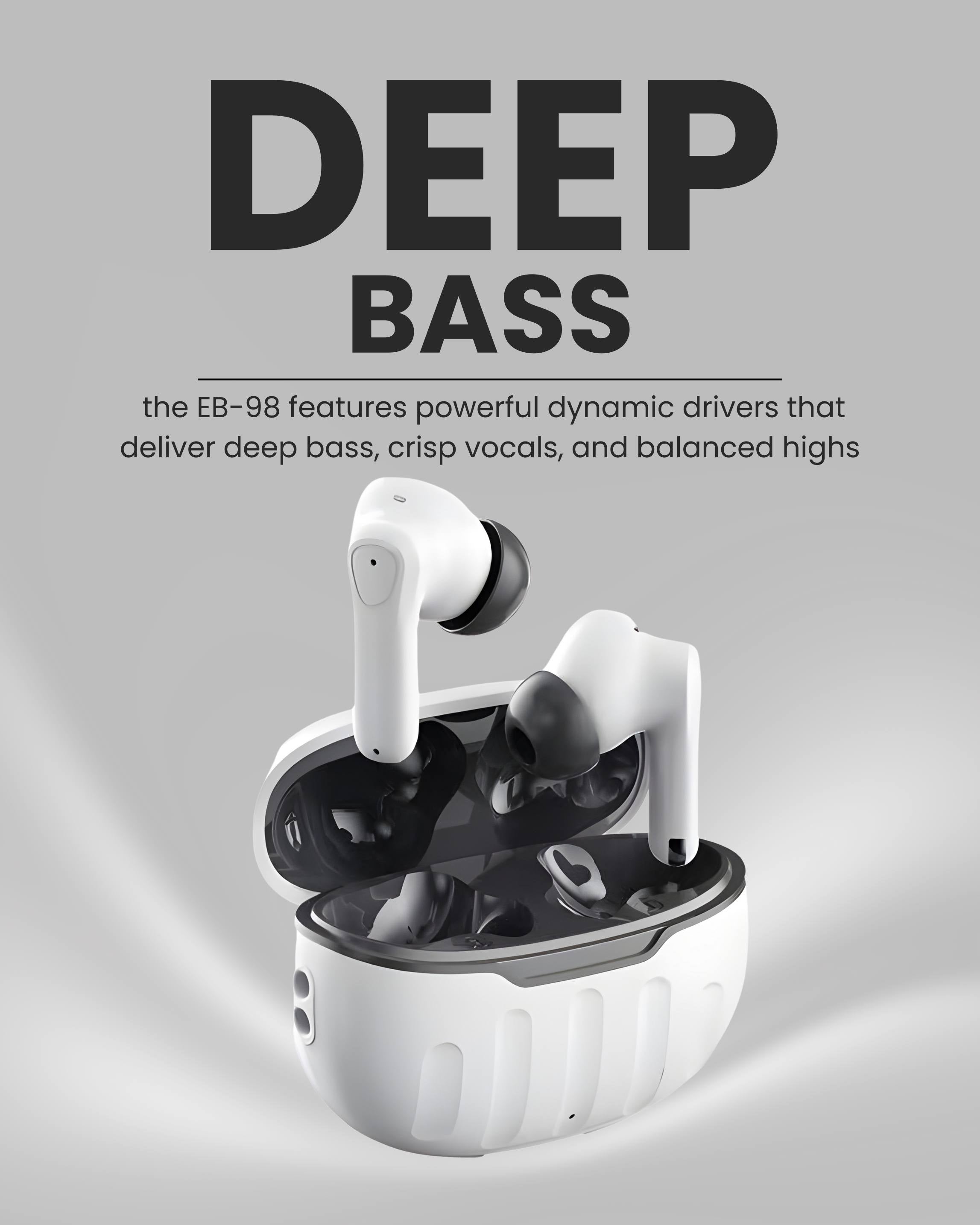 ICCONX EB-98 - White | 52 Hours Playtime | Bluetooth 5.3 | Deep Bass | Smart Touch Controls | Type-C Fast Charging