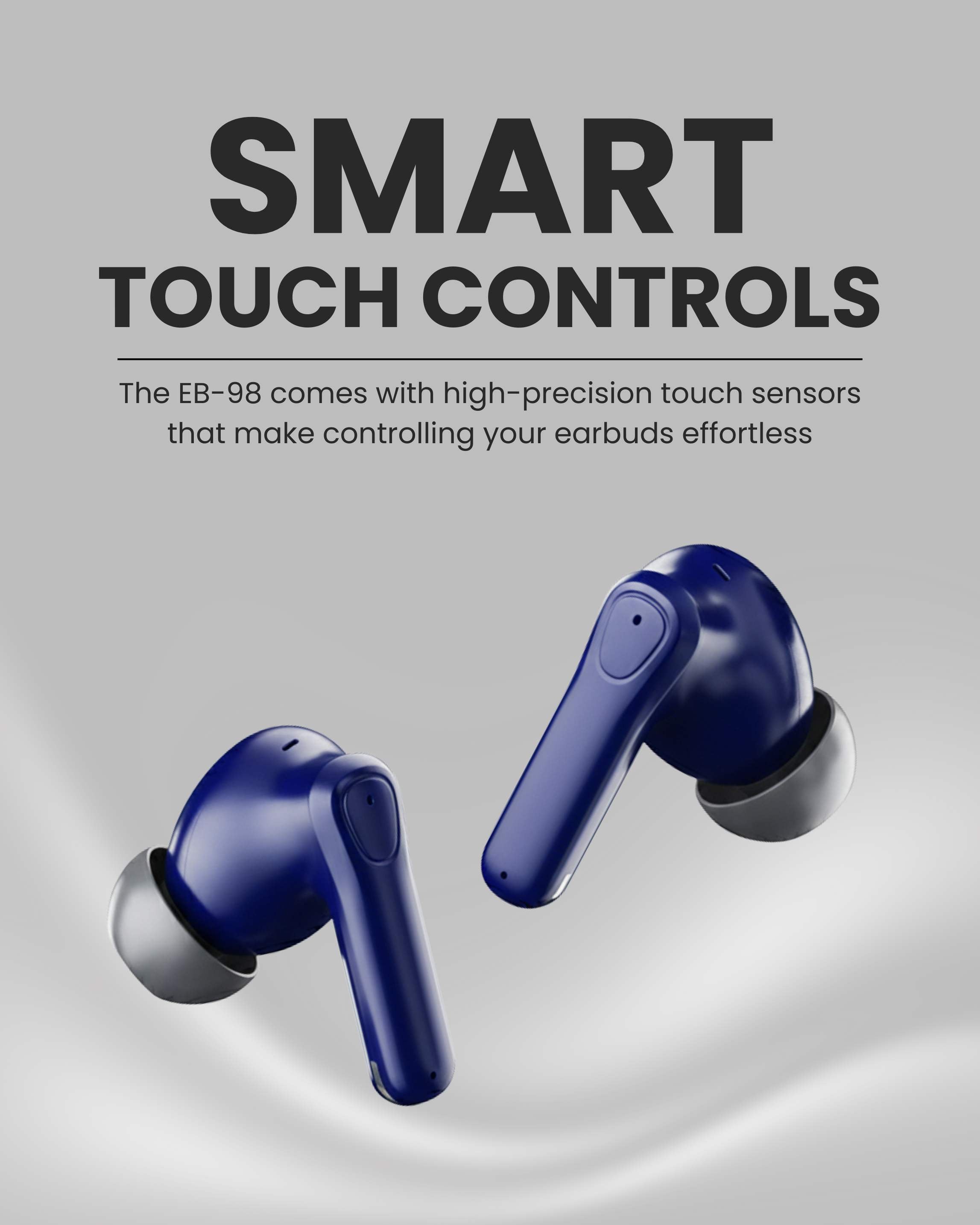 ICCONX EB-98 - Navy | 52 Hours Playtime | Bluetooth 5.3 | Deep Bass | Smart Touch Controls | Type-C Fast Charging