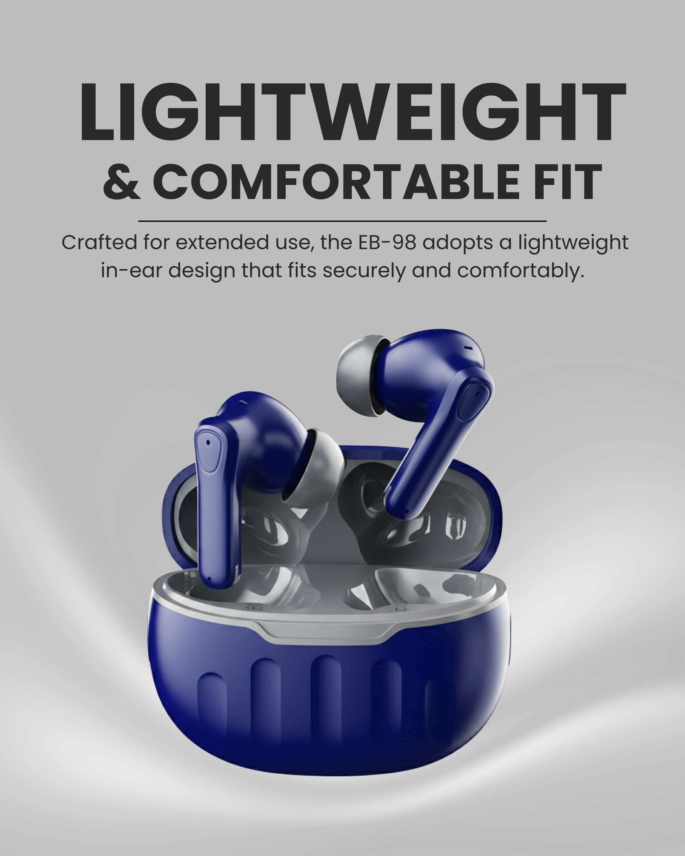 ICCONX EB-98 - Navy | 52 Hours Playtime | Bluetooth 5.3 | Deep Bass | Smart Touch Controls | Type-C Fast Charging