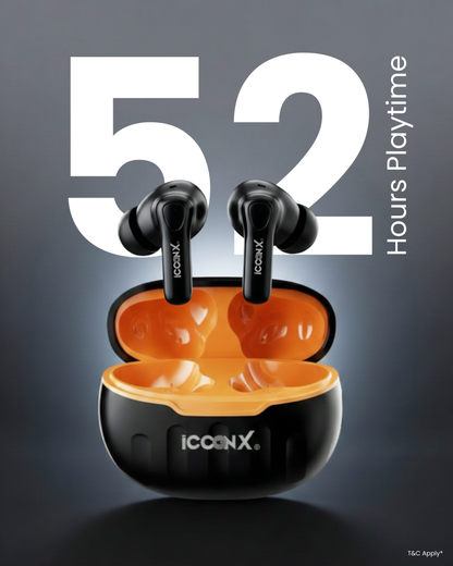 ICCONX EB-98 | 52 Hours Playtime | Bluetooth 5.3 | Deep Bass | Smart Touch Controls | Type-C Fast Charging