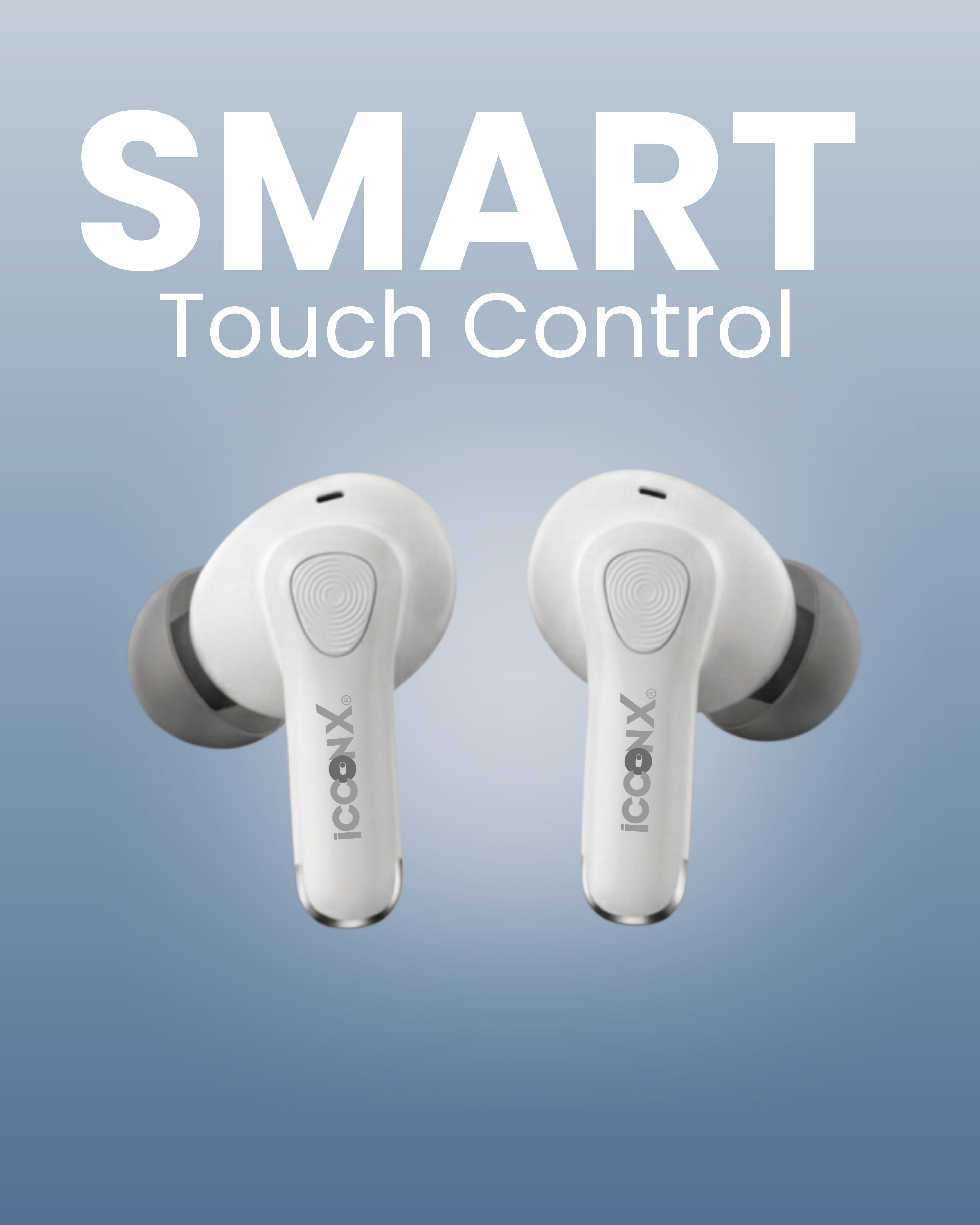 ICCONX EB-98 - White | 52 Hours Playtime | Bluetooth 5.3 | Deep Bass | Smart Touch Controls | Type-C Fast Charging