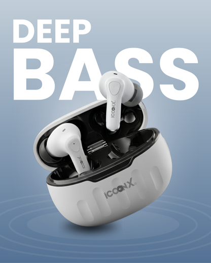 ICCONX EB-98 - White | 52 Hours Playtime | Bluetooth 5.3 | Deep Bass | Smart Touch Controls | Type-C Fast Charging