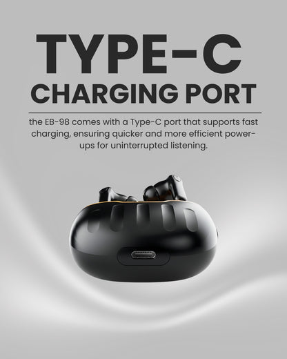 ICCONX EB-98 | 52 Hours Playtime | Bluetooth 5.3 | Deep Bass | Smart Touch Controls | Type-C Fast Charging